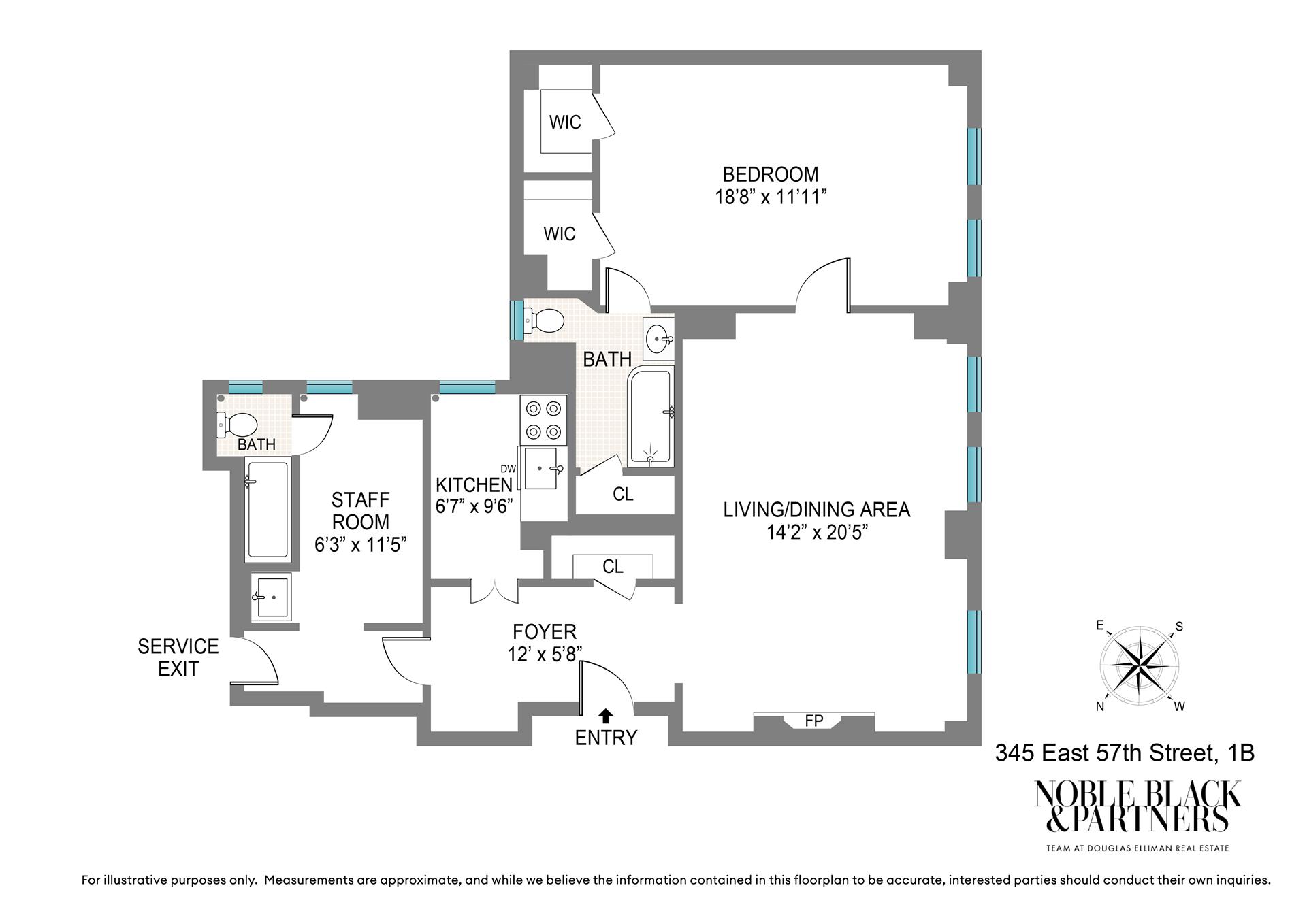 Floorplan for 345 East 57th Street, 1B