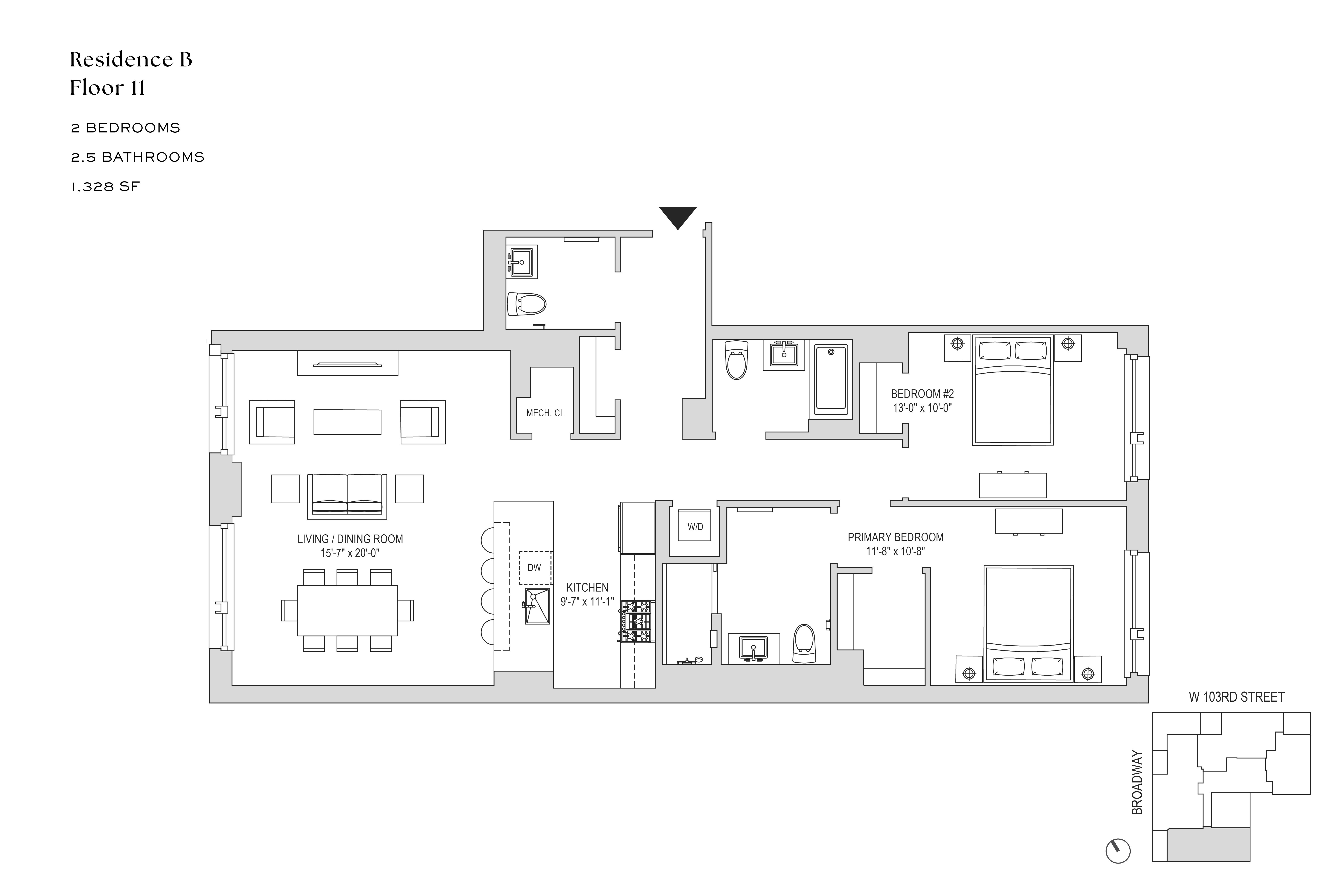 Floorplan for 218 West 103rd Street, 11B