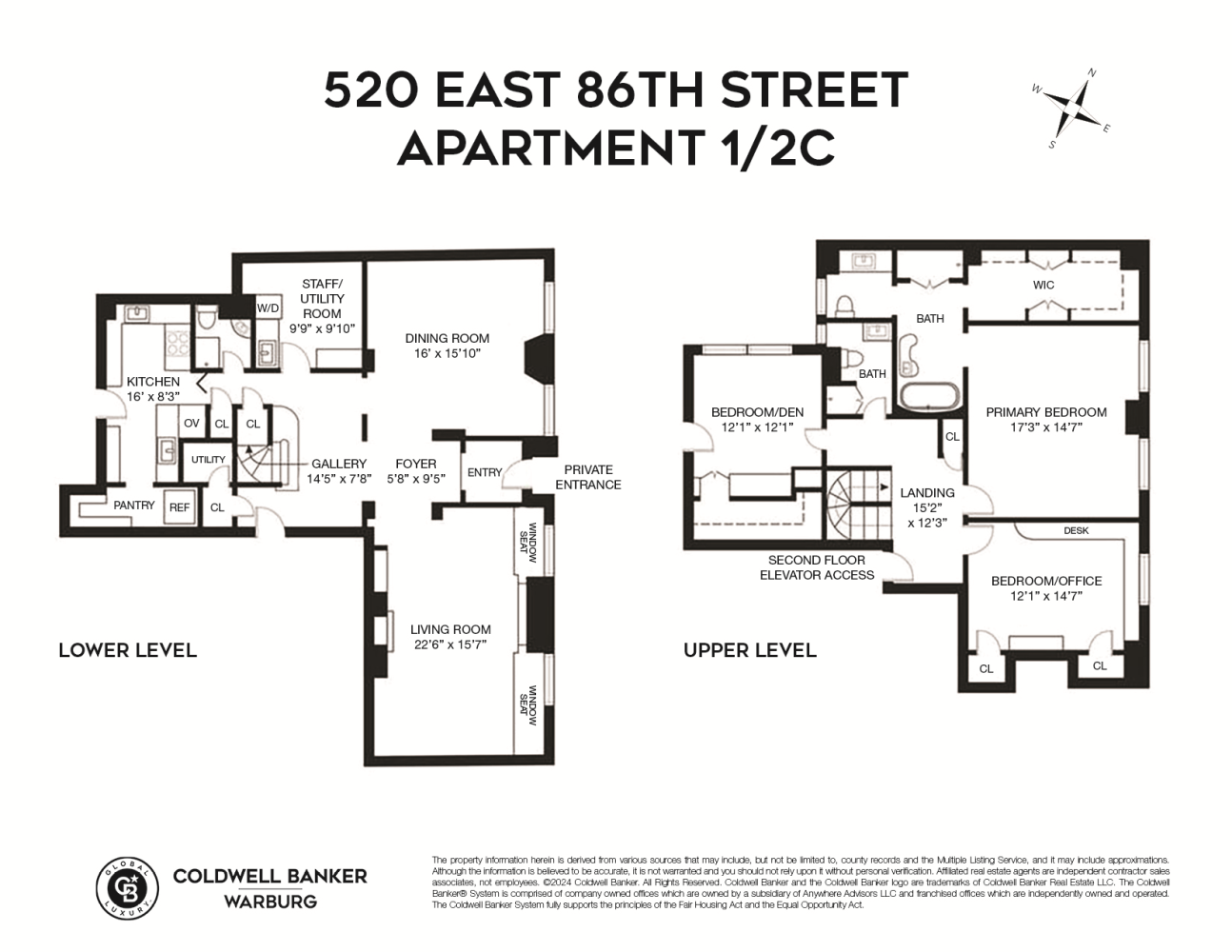 Floorplan for 520 East 86th Street, 1/2C