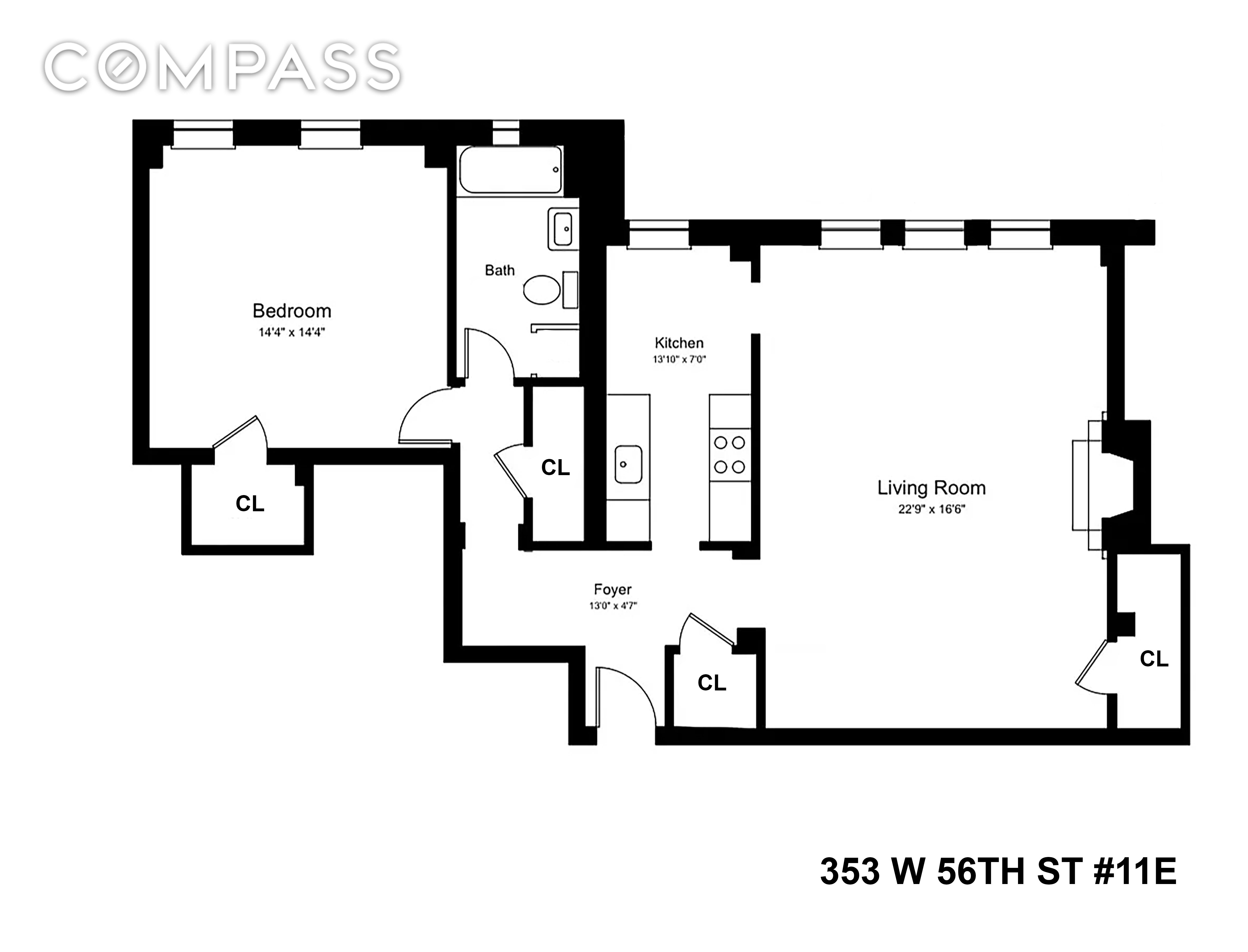 Floorplan for 353 West 56th Street, 11E