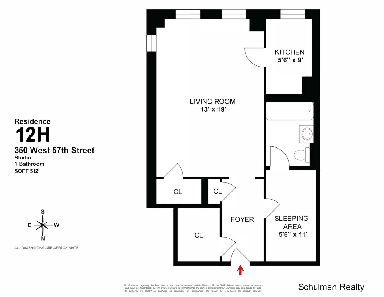 Floorplan for 350 West 57th Street, 12H