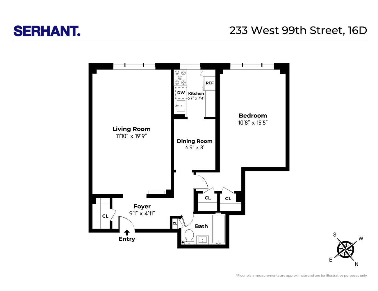 Floorplan for 233 West 99th Street, 16D