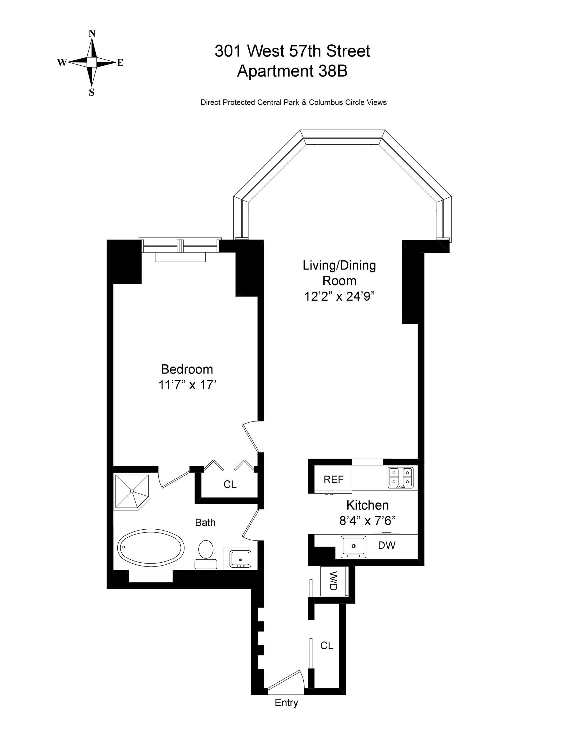 Floorplan for 301 West 57th Street, 38B