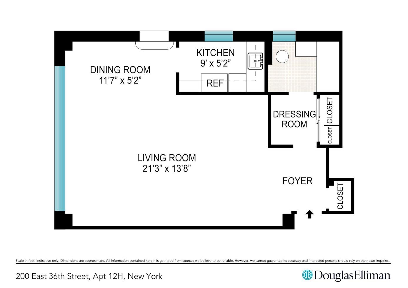 200 East 36th Street 12H, Murray Hill, Midtown East, NYC - 1 Bathrooms  
2 Rooms - 