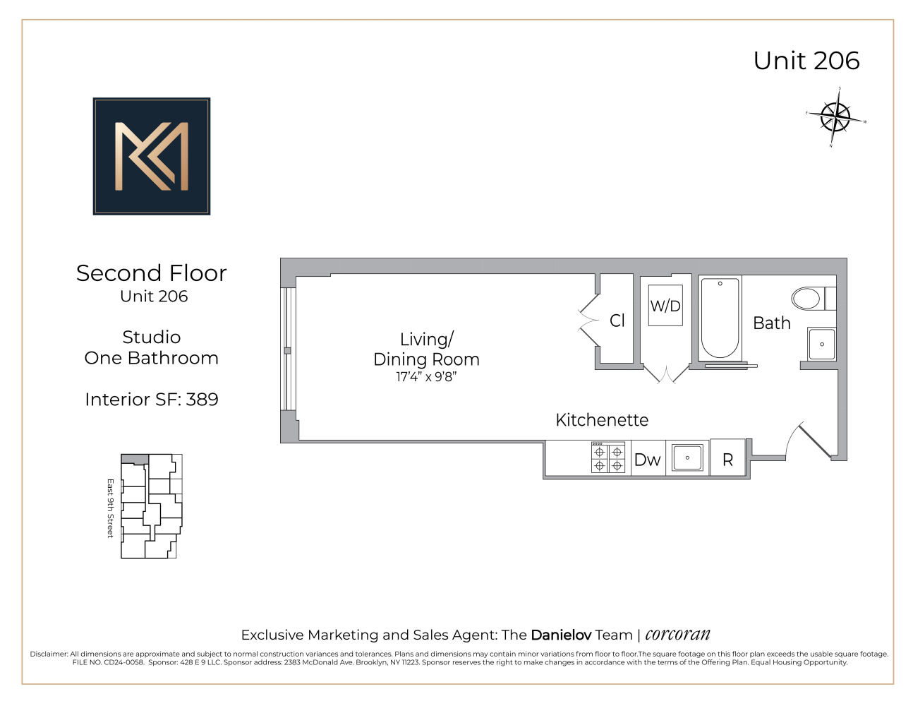 Floorplan for 428 East 9th Street, 206