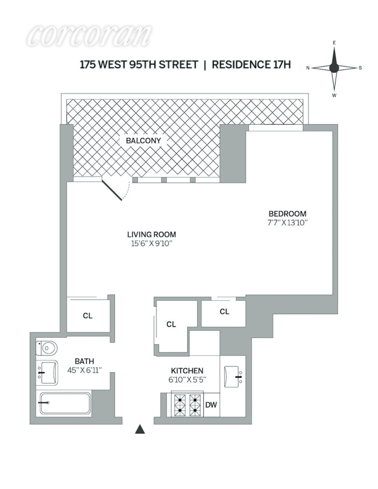 Floorplan for 175 West 95th Street, 17H