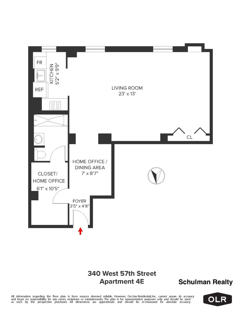 Floorplan for 340 West 57th Street, 4E