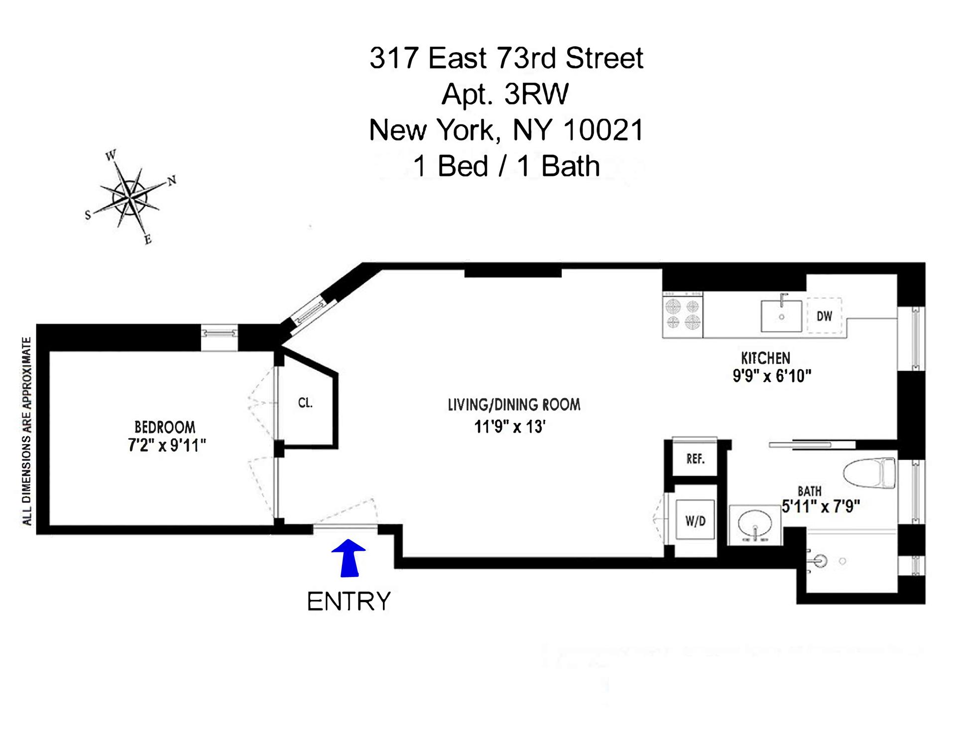 Floorplan for 317 East 73rd Street, 3RW