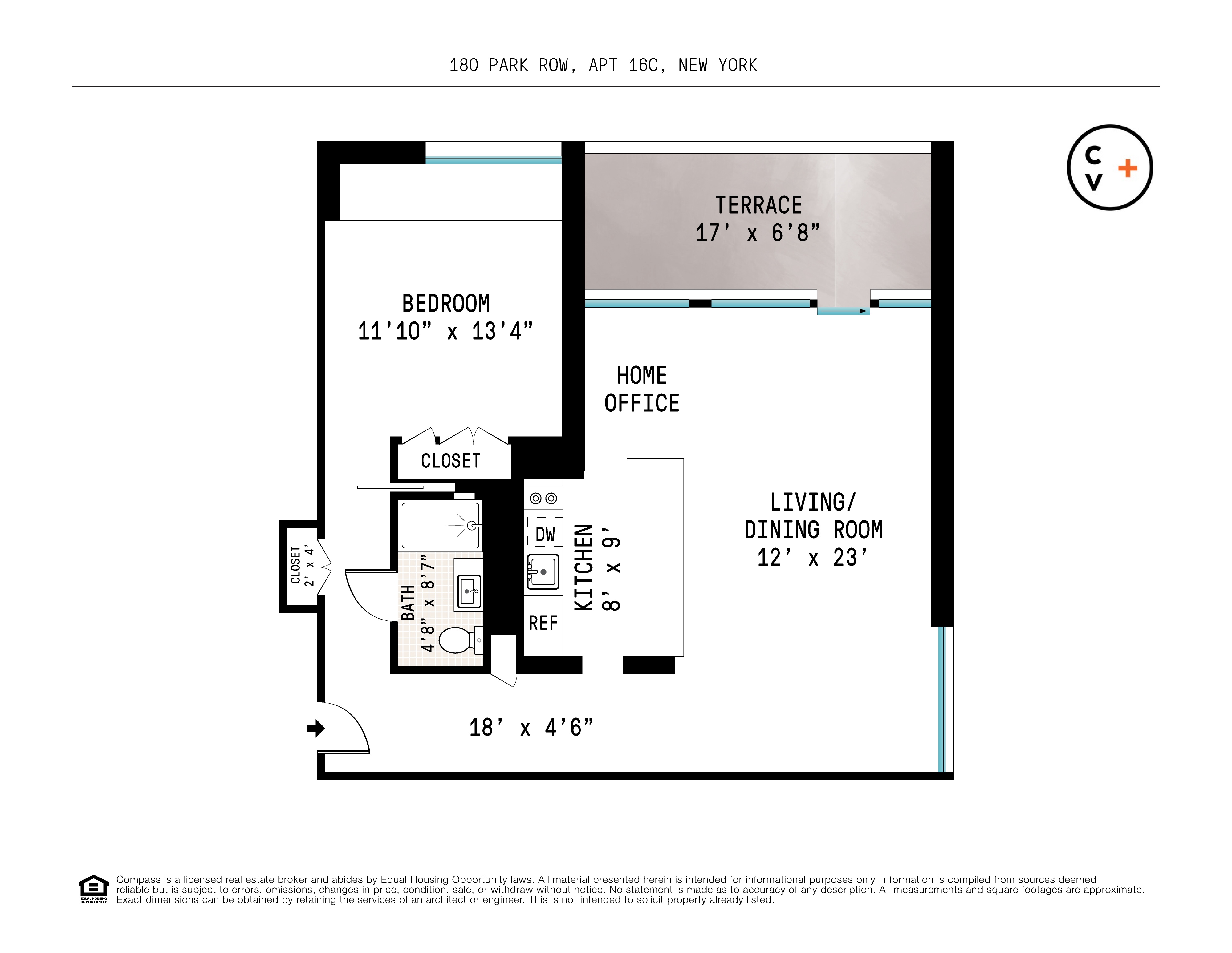 Floorplan for 180 Park Row, 16C