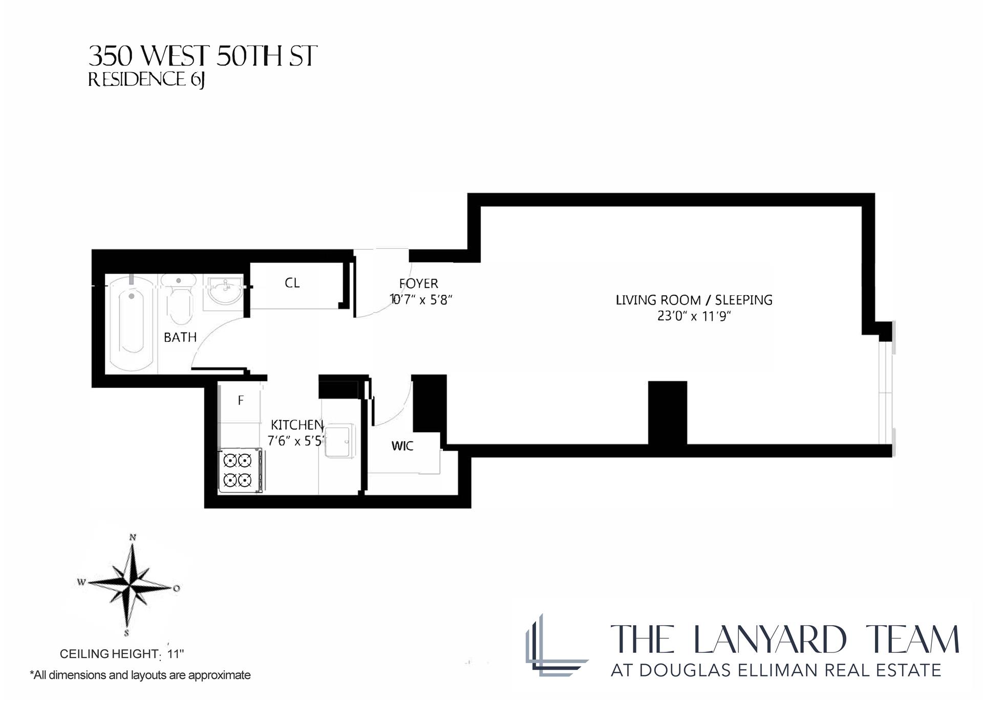 Floorplan for 350 West 50th Street, 6J