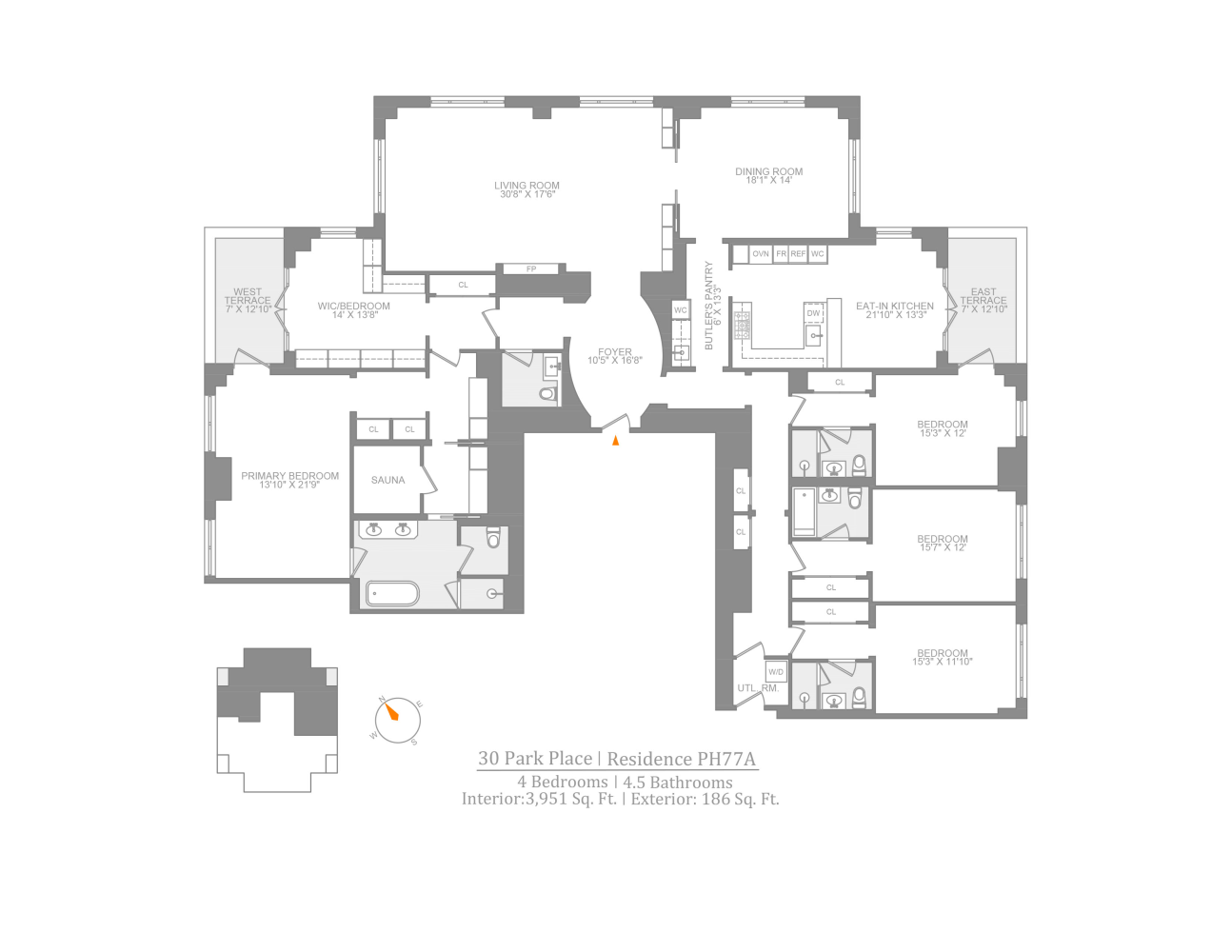 Floorplan for 30 Park Place, PH77A