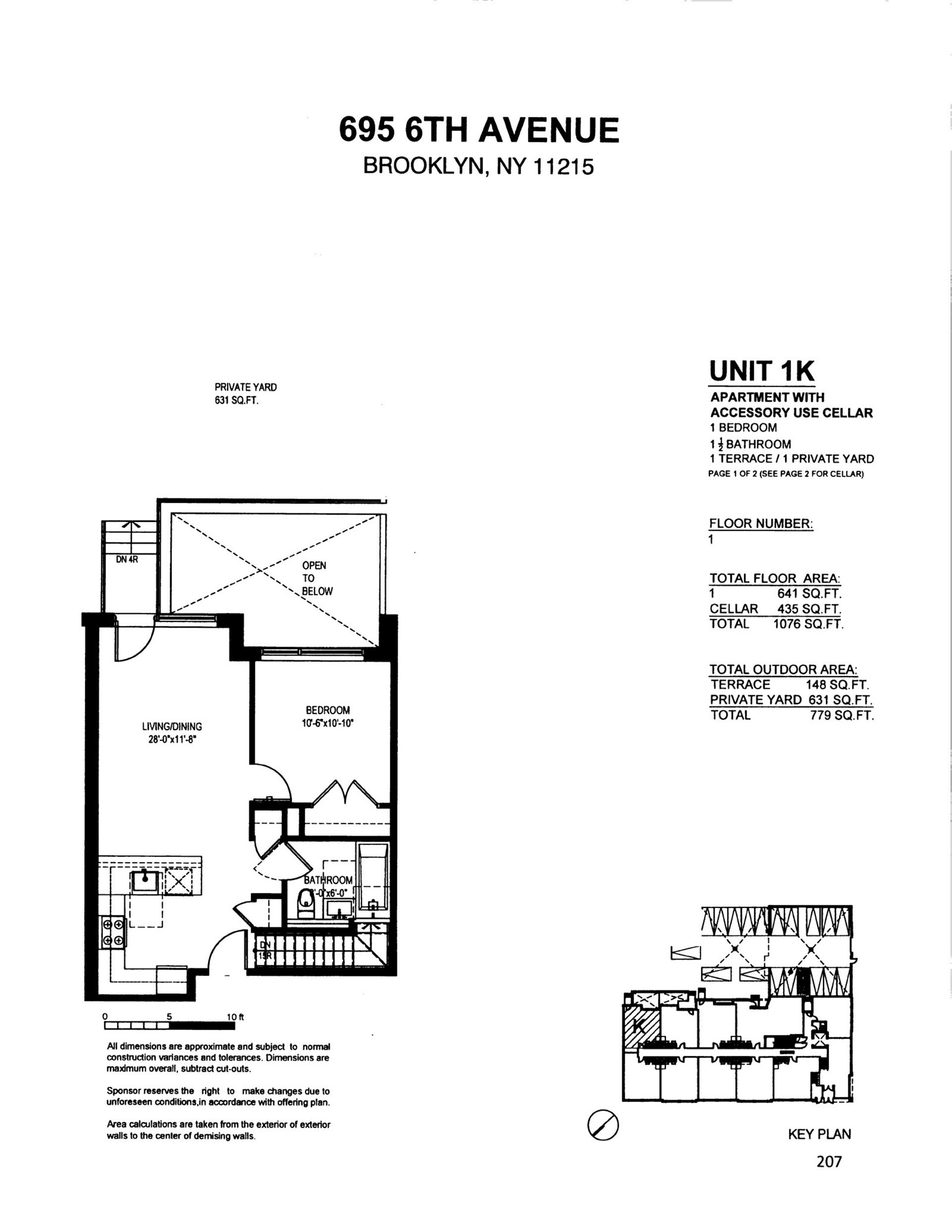 Floorplan for 695 6th Avenue, 1K