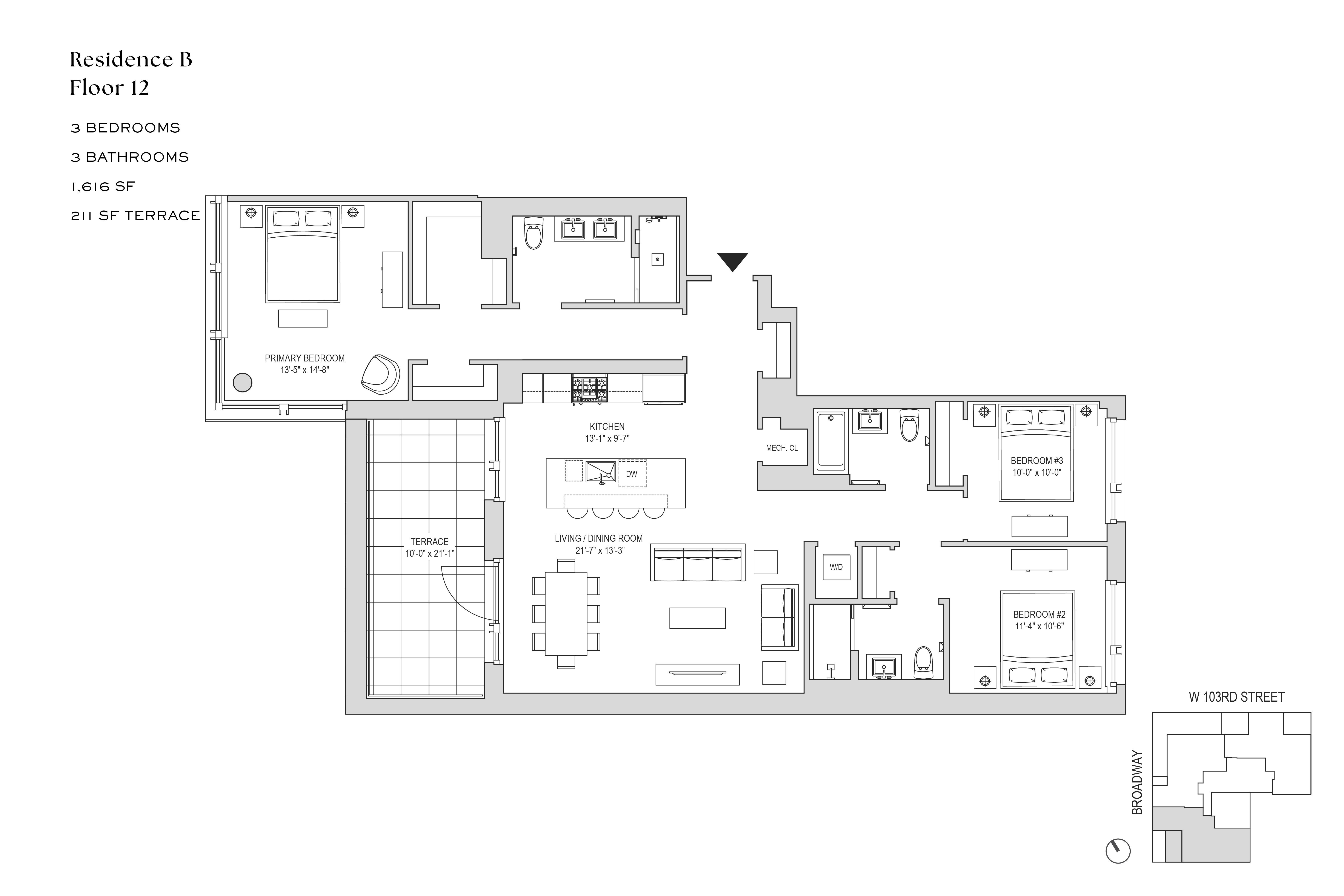 Floorplan for 218 West 103rd Street, 12B