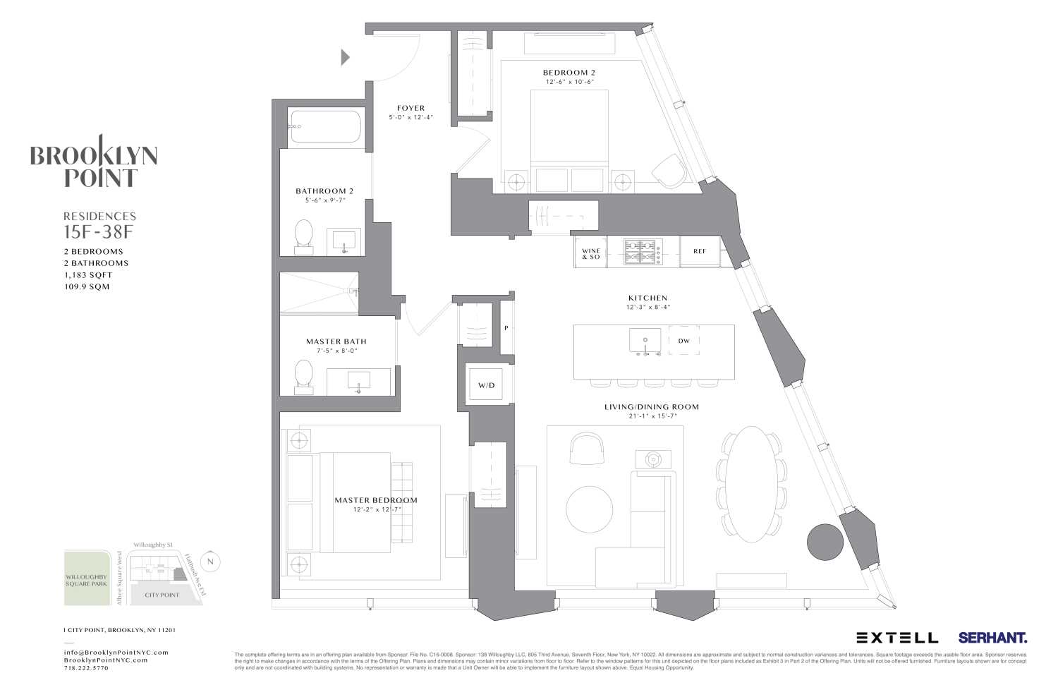 Floorplan for 1 City Point, 22F