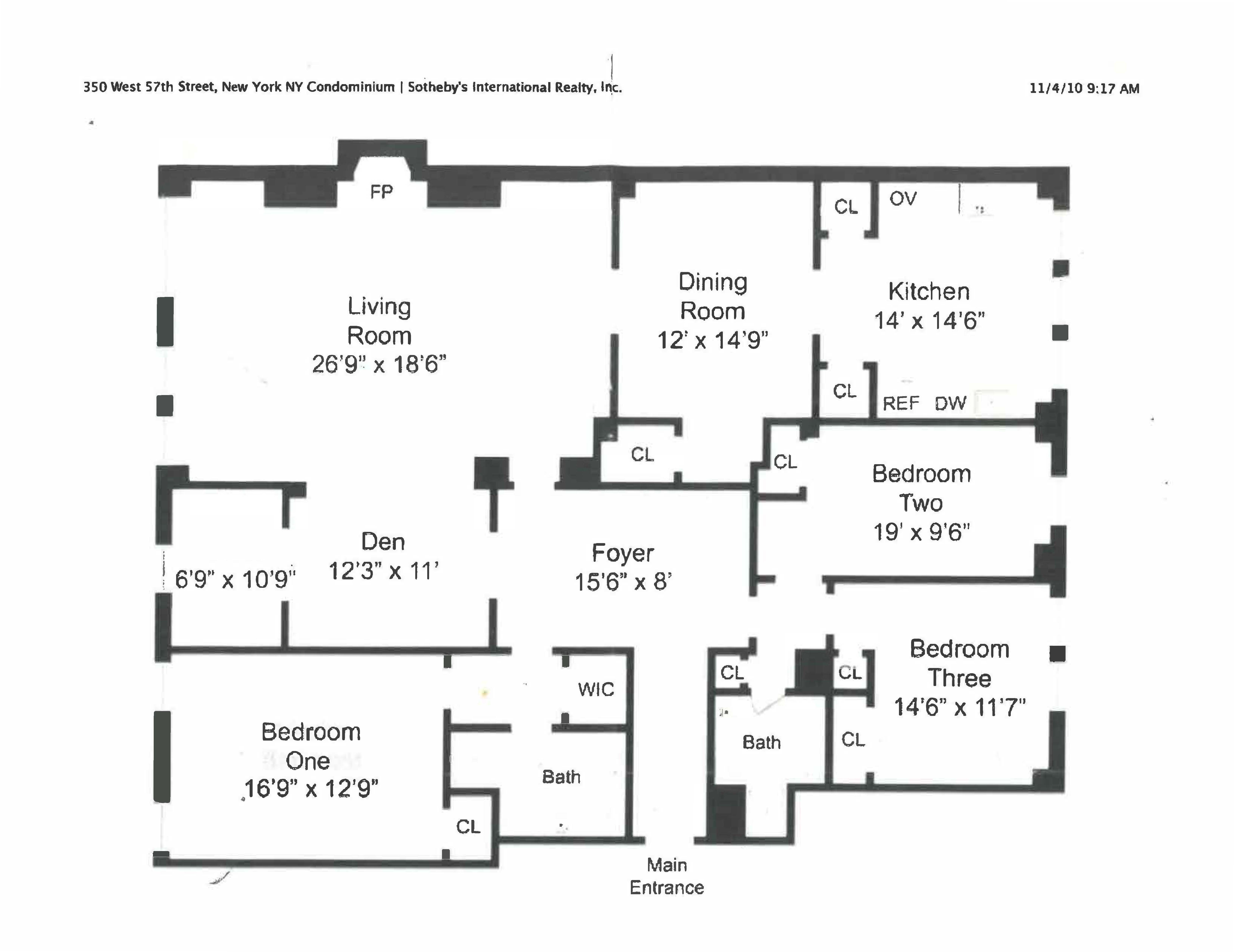 Floorplan for 350 West 57th Street, 11 J-I