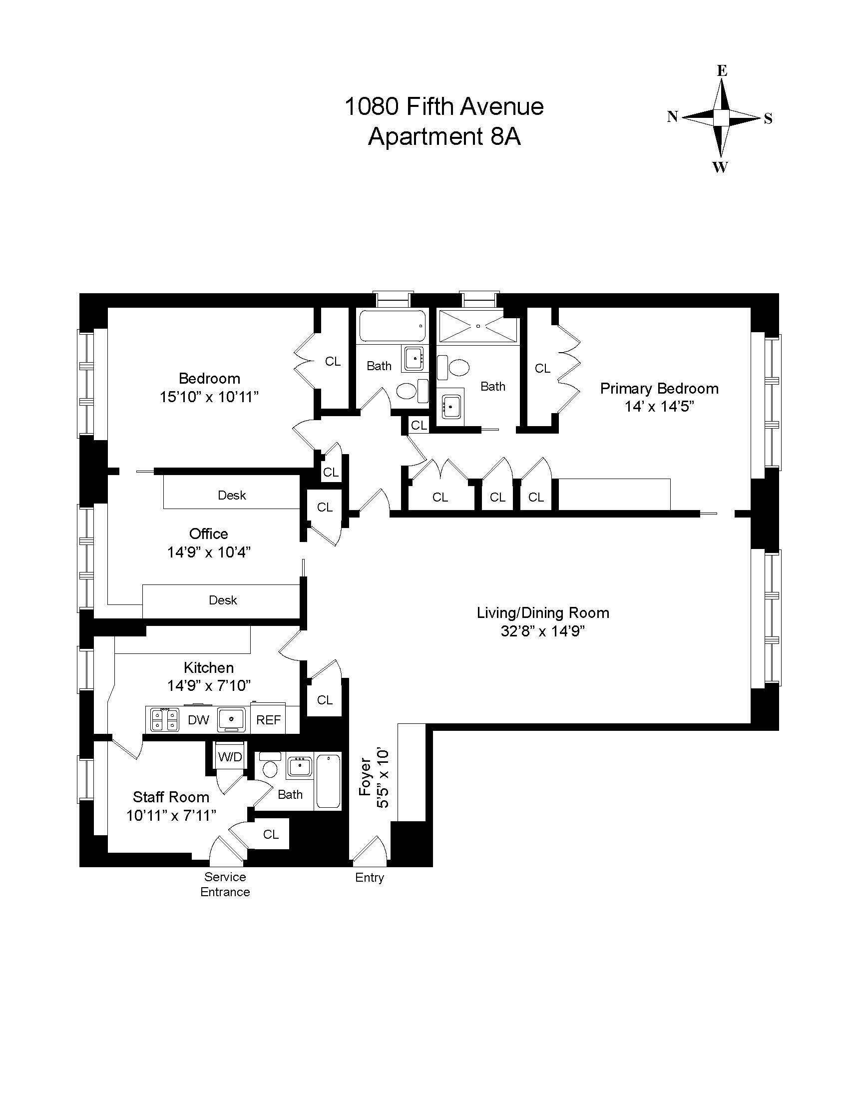 Floorplan for 1080 Fifth Avenue, 8A