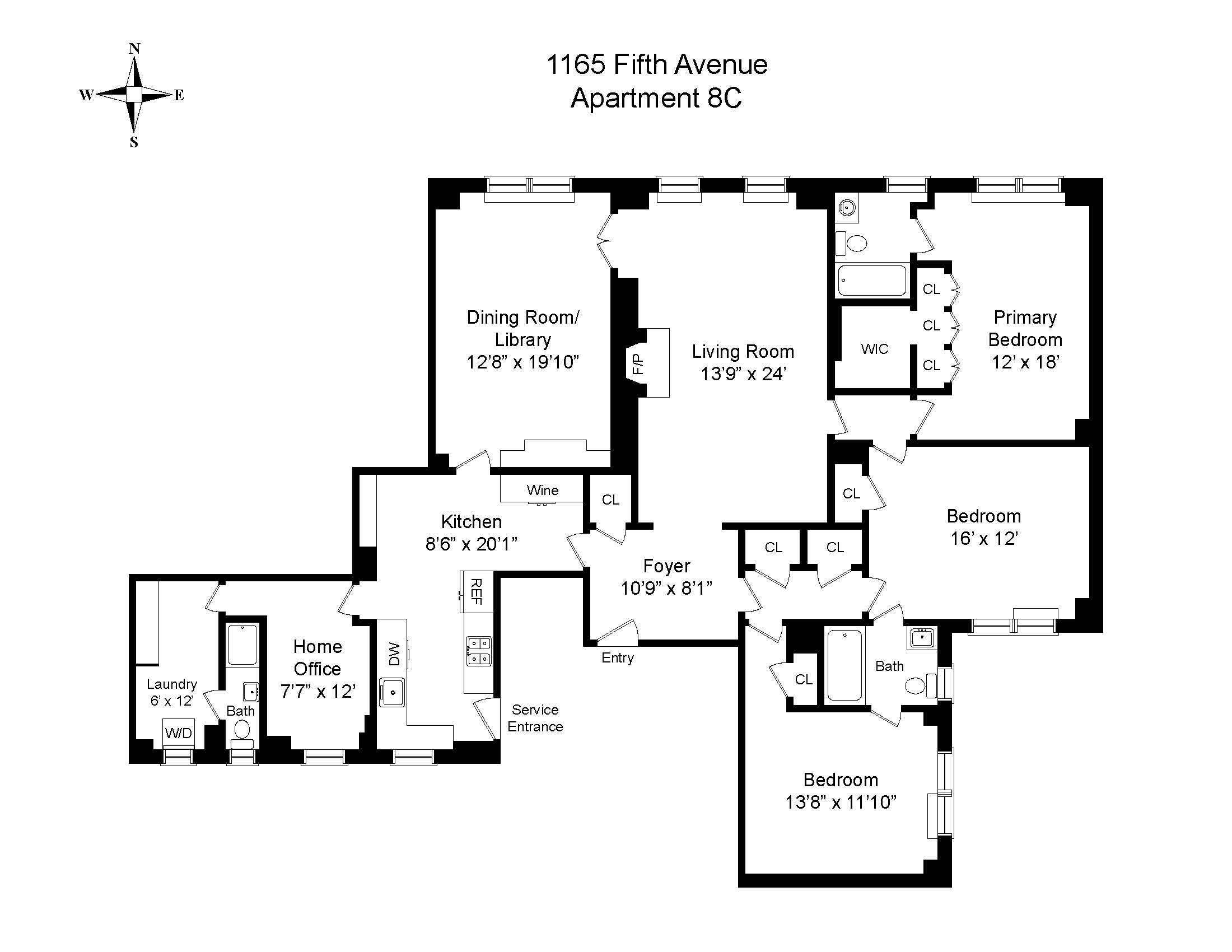 Floorplan for 1165 Fifth Avenue, 8C