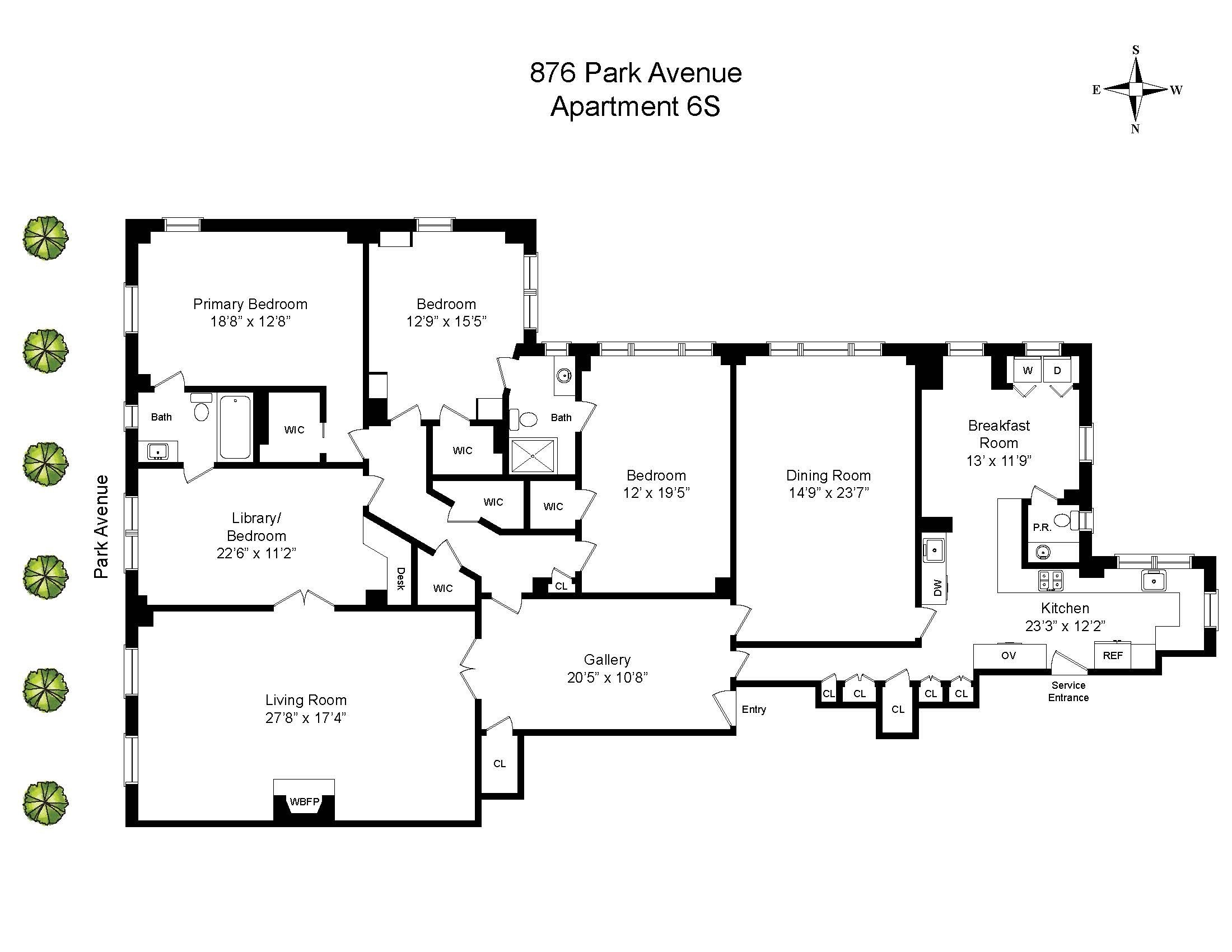 Floorplan for 876 Park Avenue, 6S