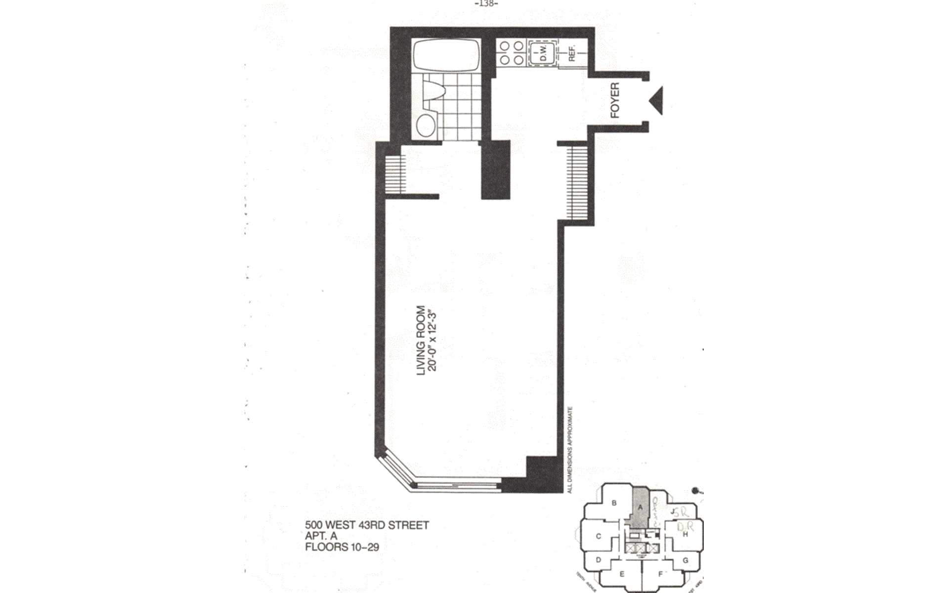 Floorplan for 500 West 43rd Street, 23A