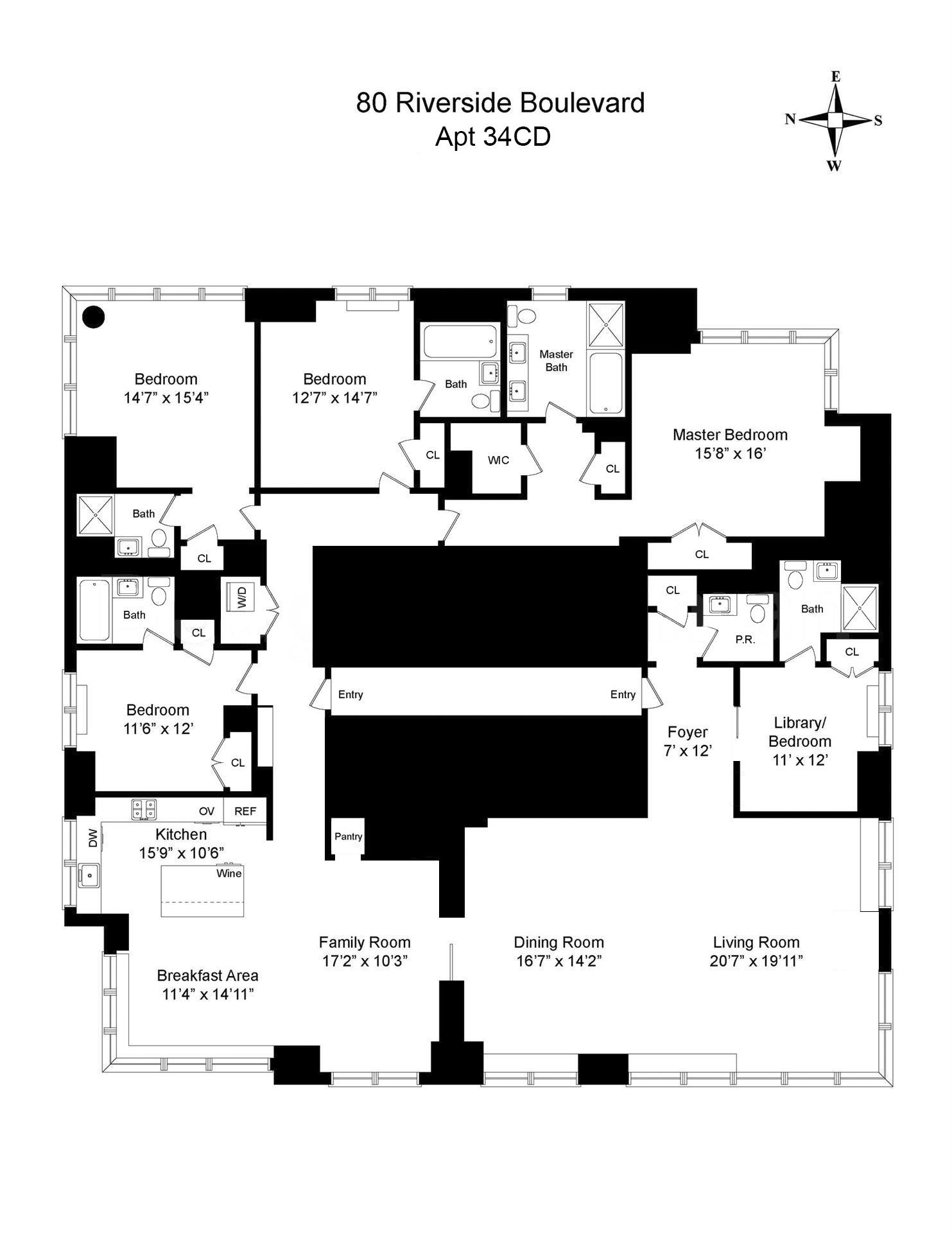 Floorplan for 80 Riverside Boulevard, 34-CD