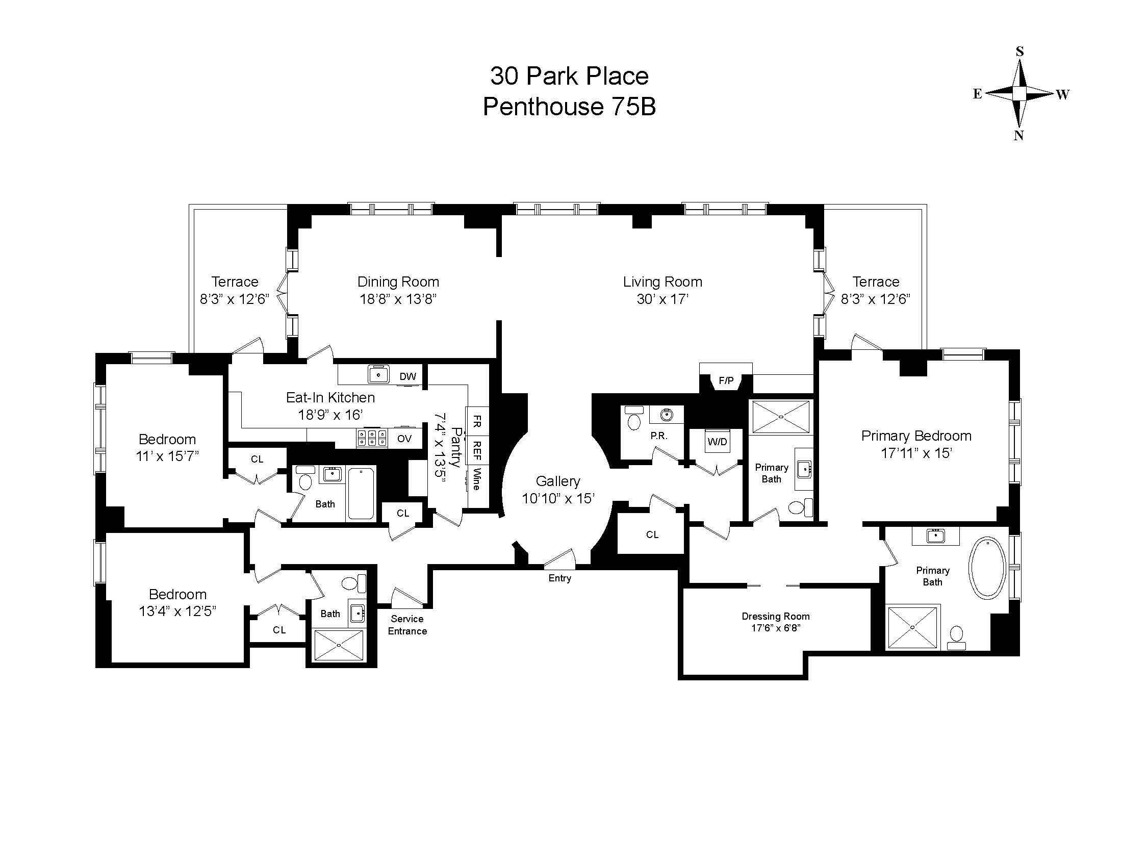 Floorplan for 30 Park Place, PH75B