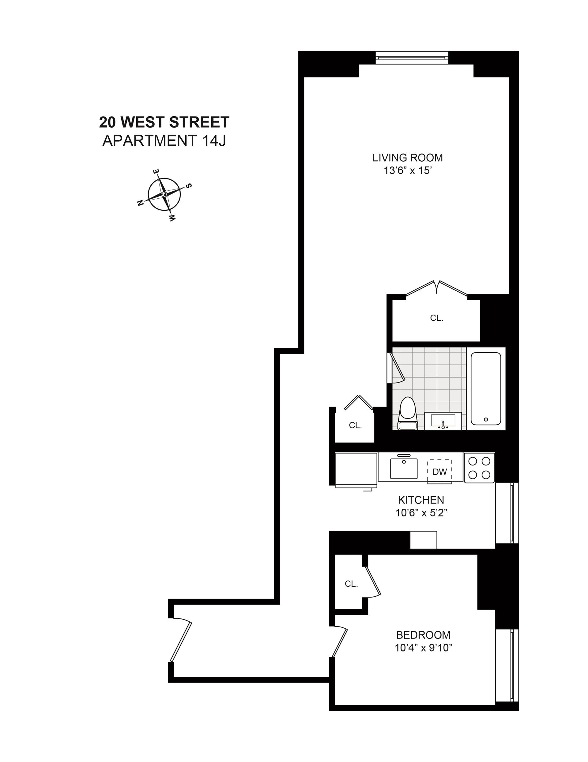 Floorplan for 20 West Street, 14J