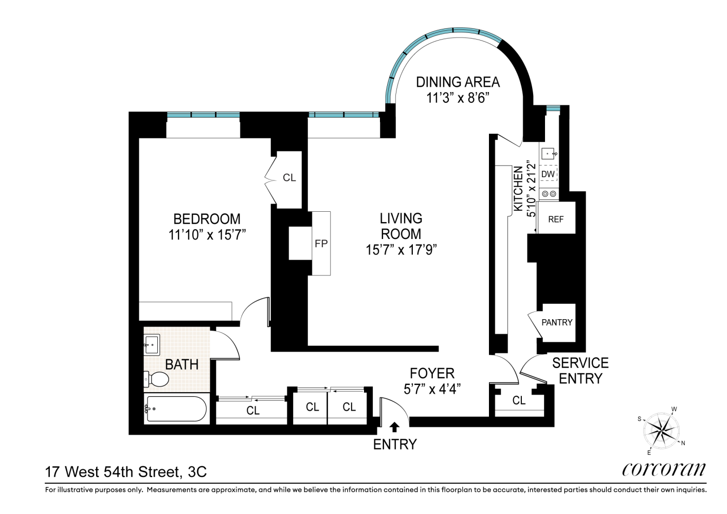 Floorplan for 17 West 54th Street, 3C