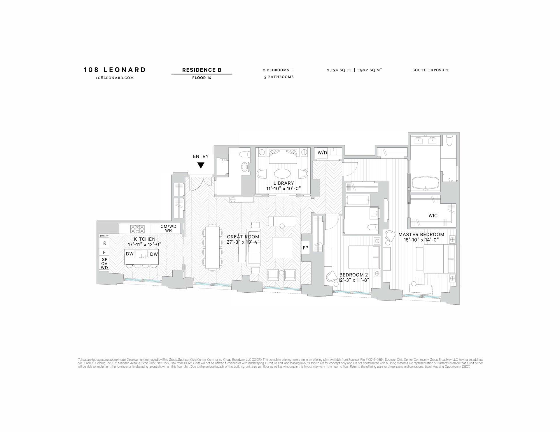 Floorplan for 108 Leonard Street, 14B