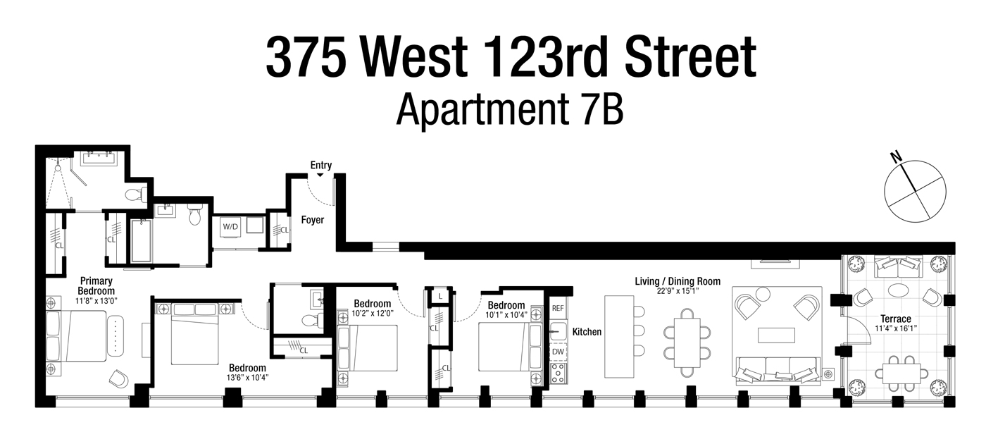 Floorplan for 375 West 123rd Street, 7B