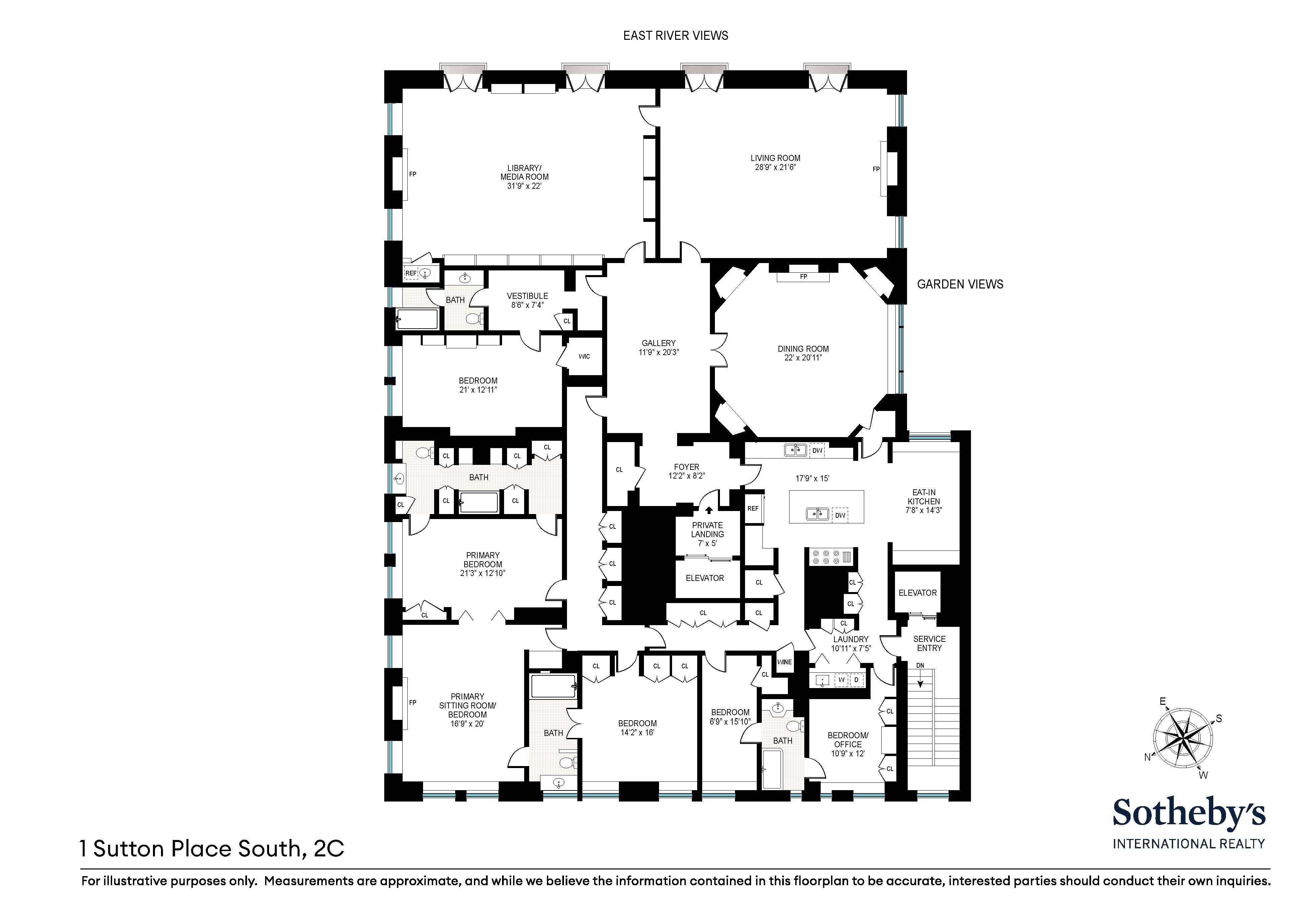 Floorplan for 1 Sutton Place, 2C