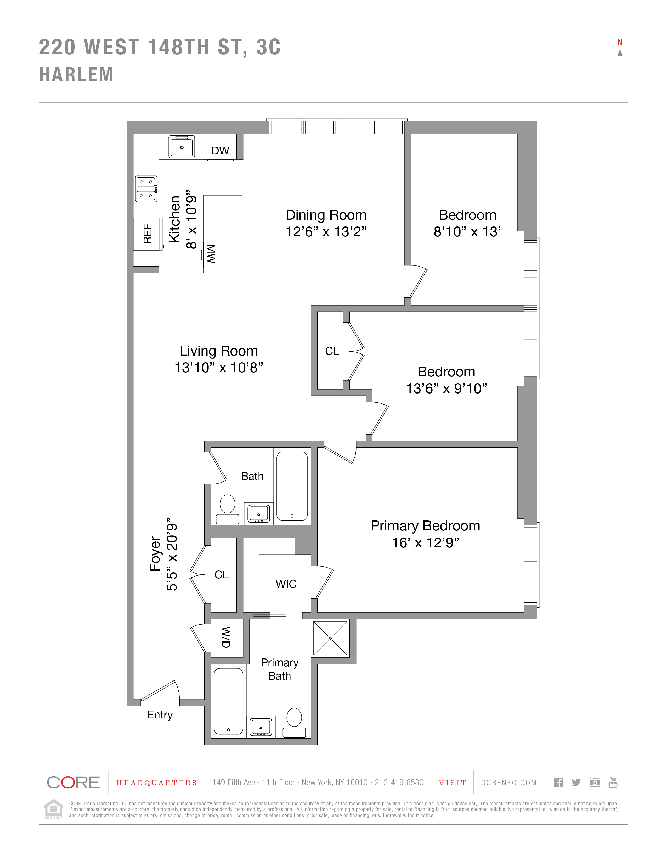 Floorplan for 220 West 148th Street, 3C