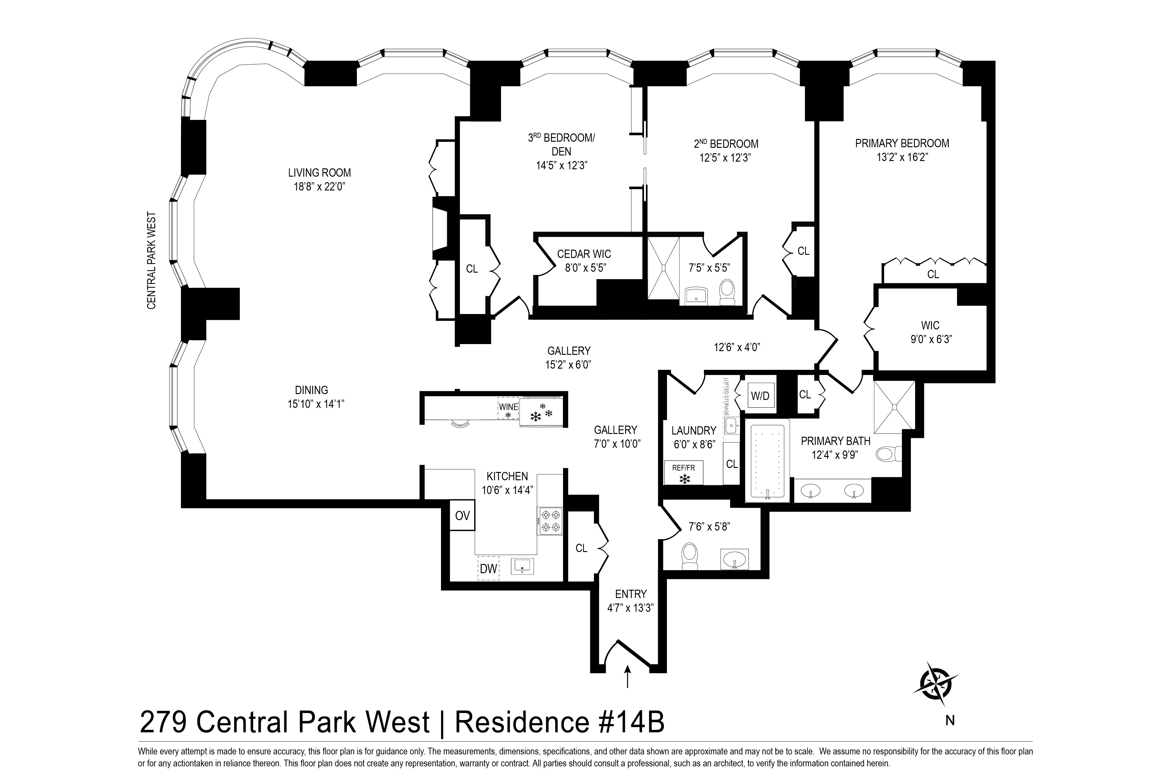 Floorplan for 279 Central Park, 14B
