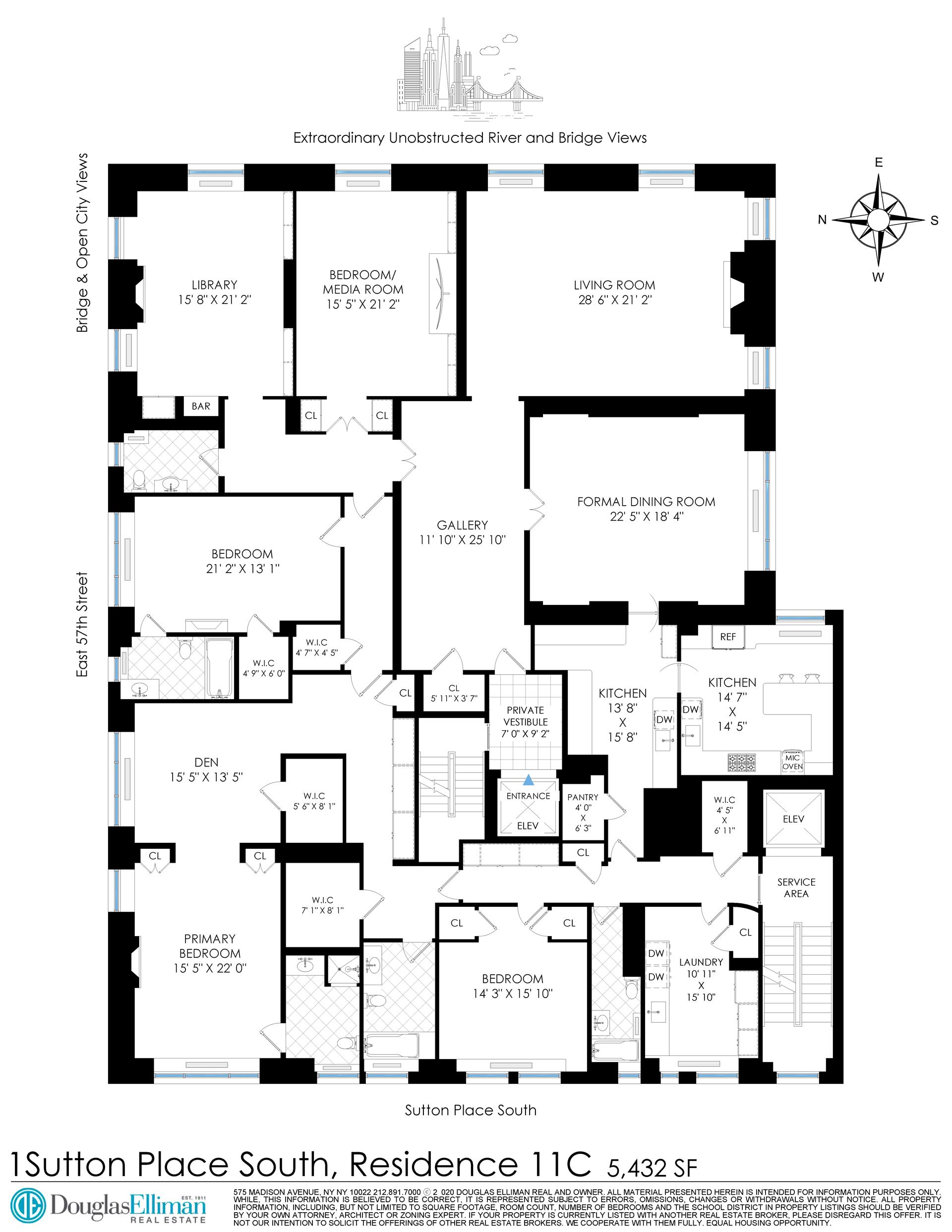 Floorplan for 1 Sutton Place, 11C