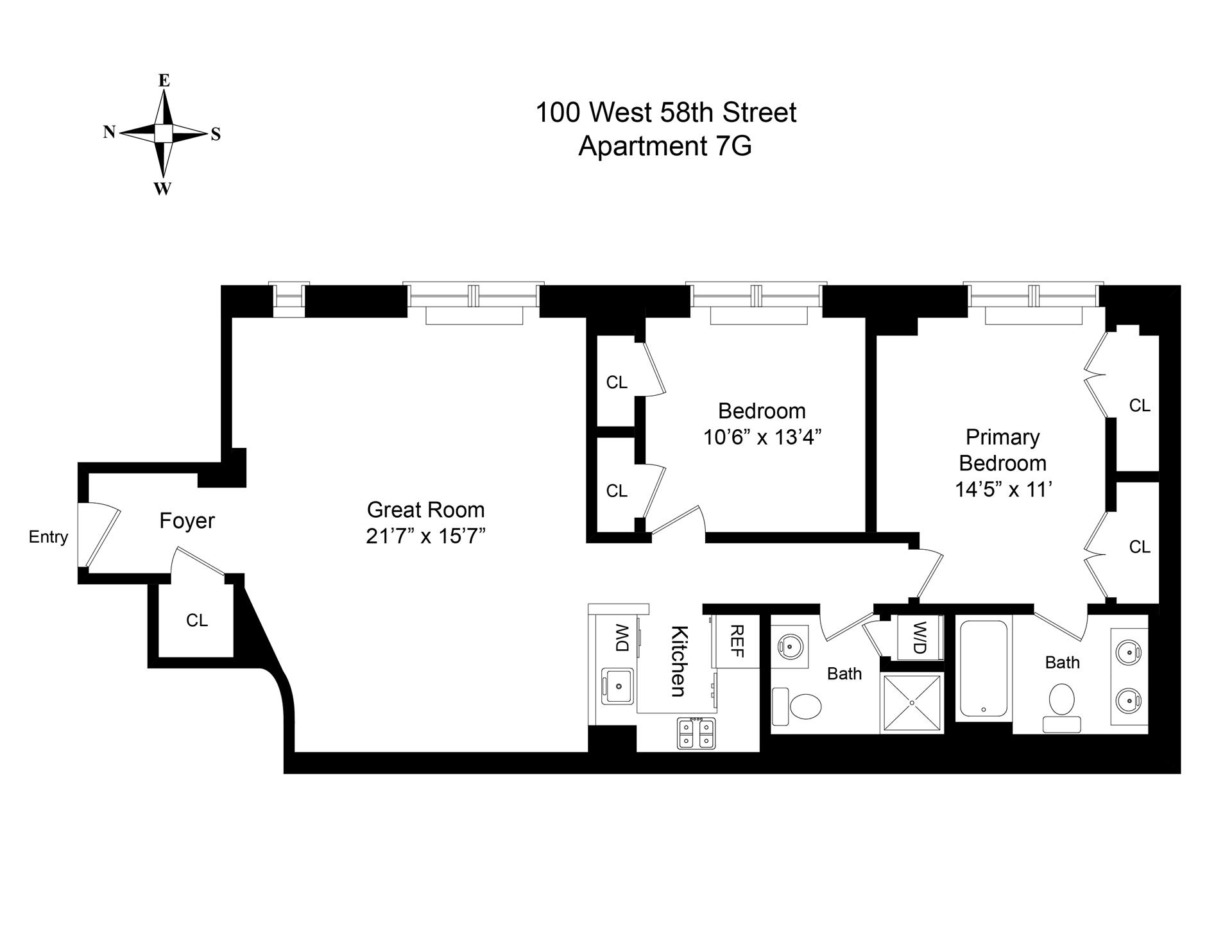 Floorplan for 100 West 58th Street, 7G