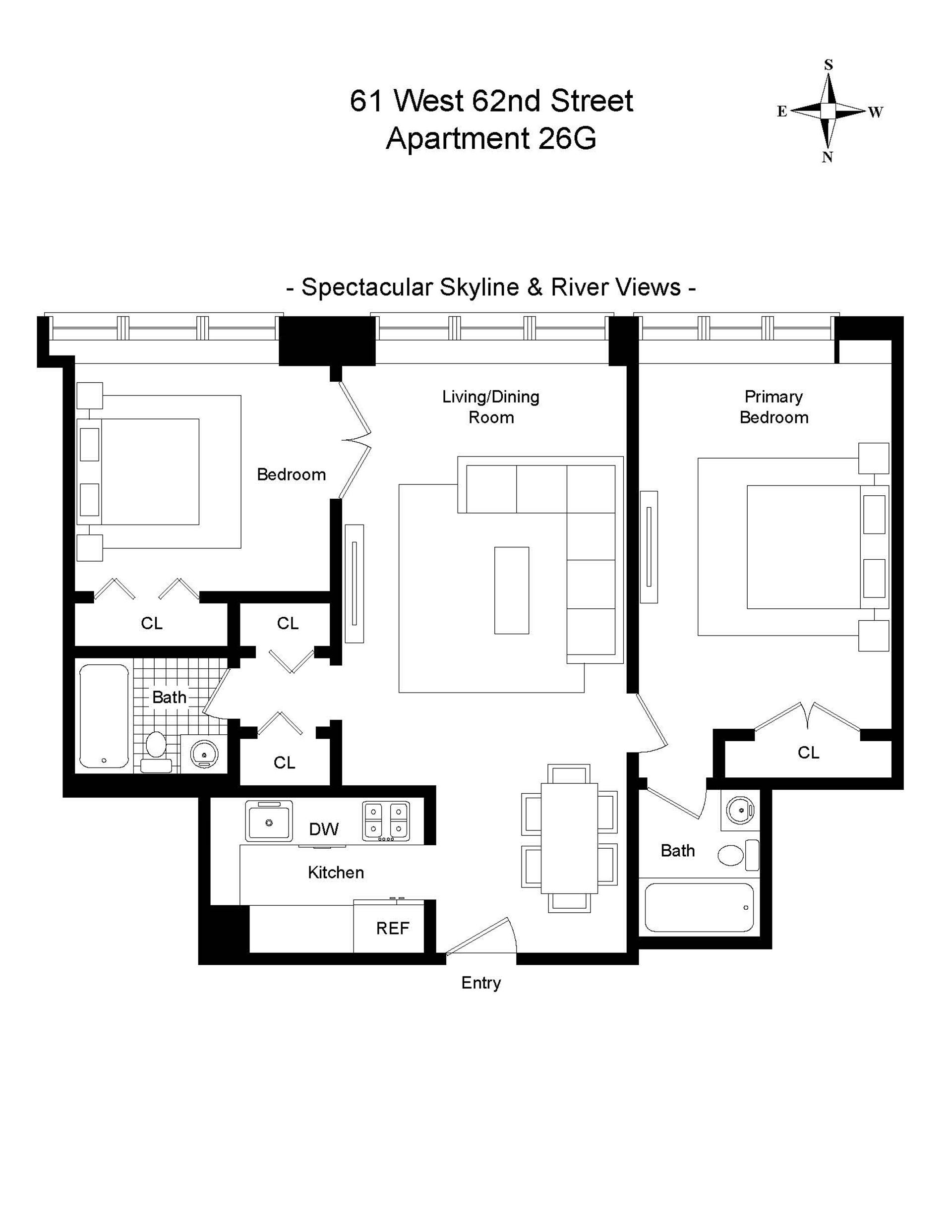 Floorplan for 61 West 62nd Street, 26G