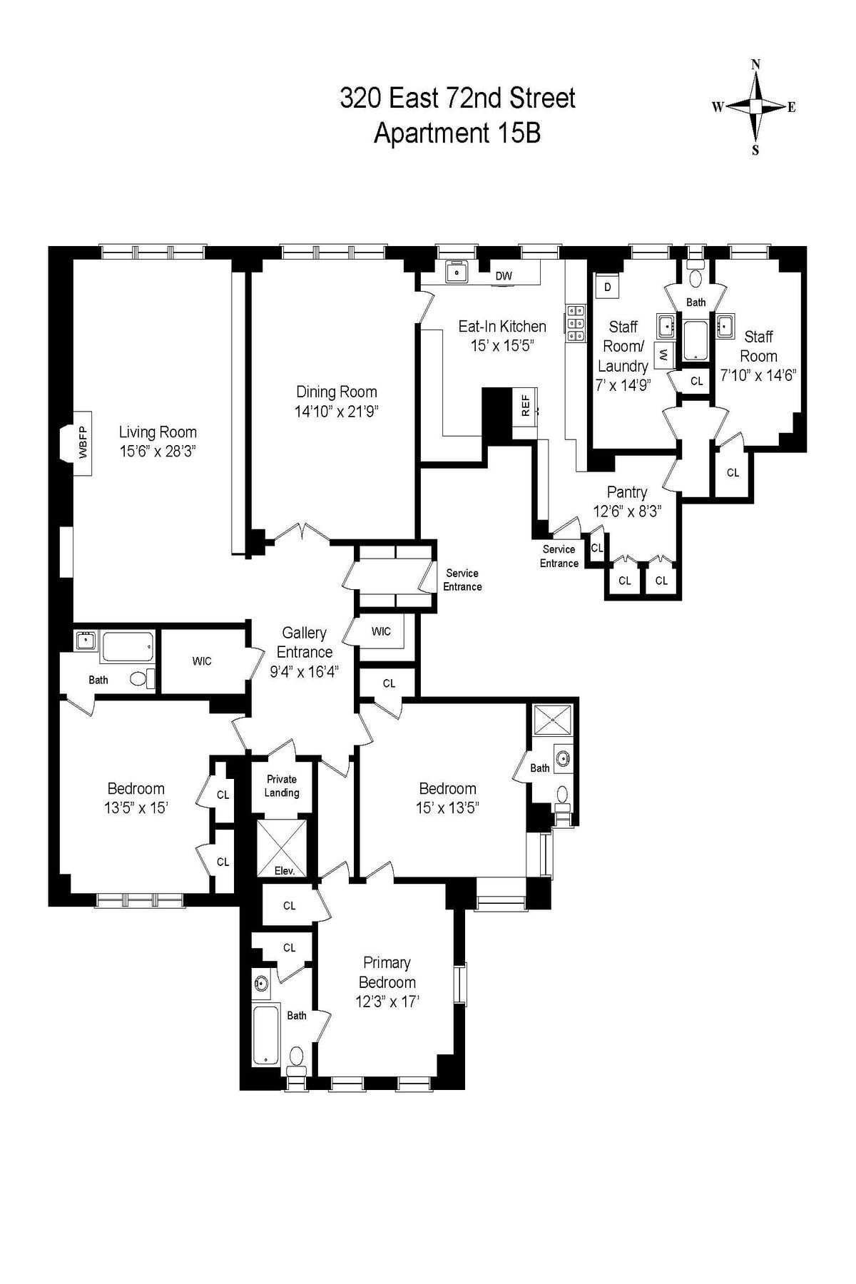 Floorplan for 320 East 72nd Street, 15B