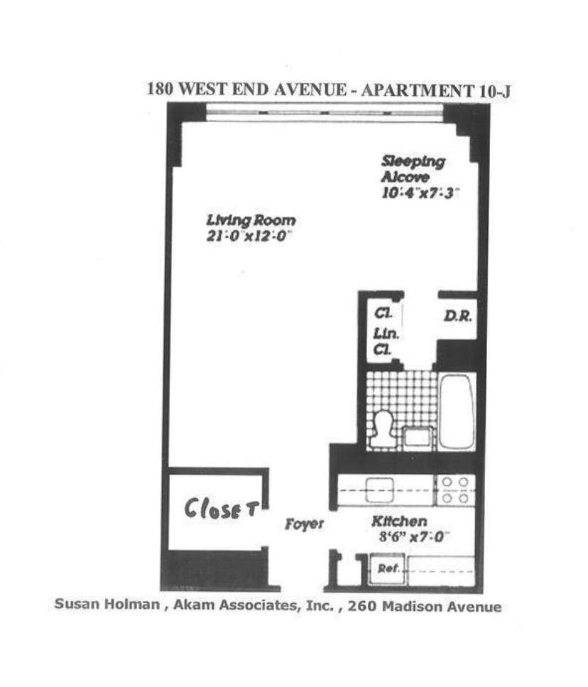 Floorplan for 180 West End Avenue, 10J