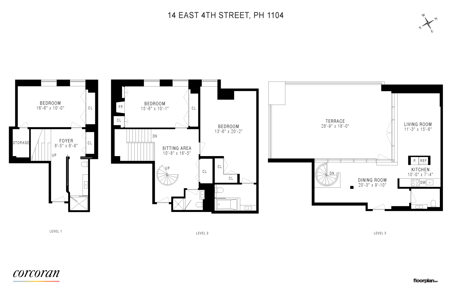 Floorplan for 14 East 4th Street, PH1104
