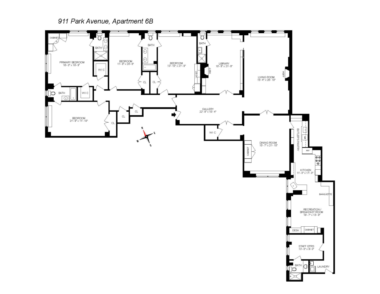 Floorplan for 911 Park Avenue, 6B