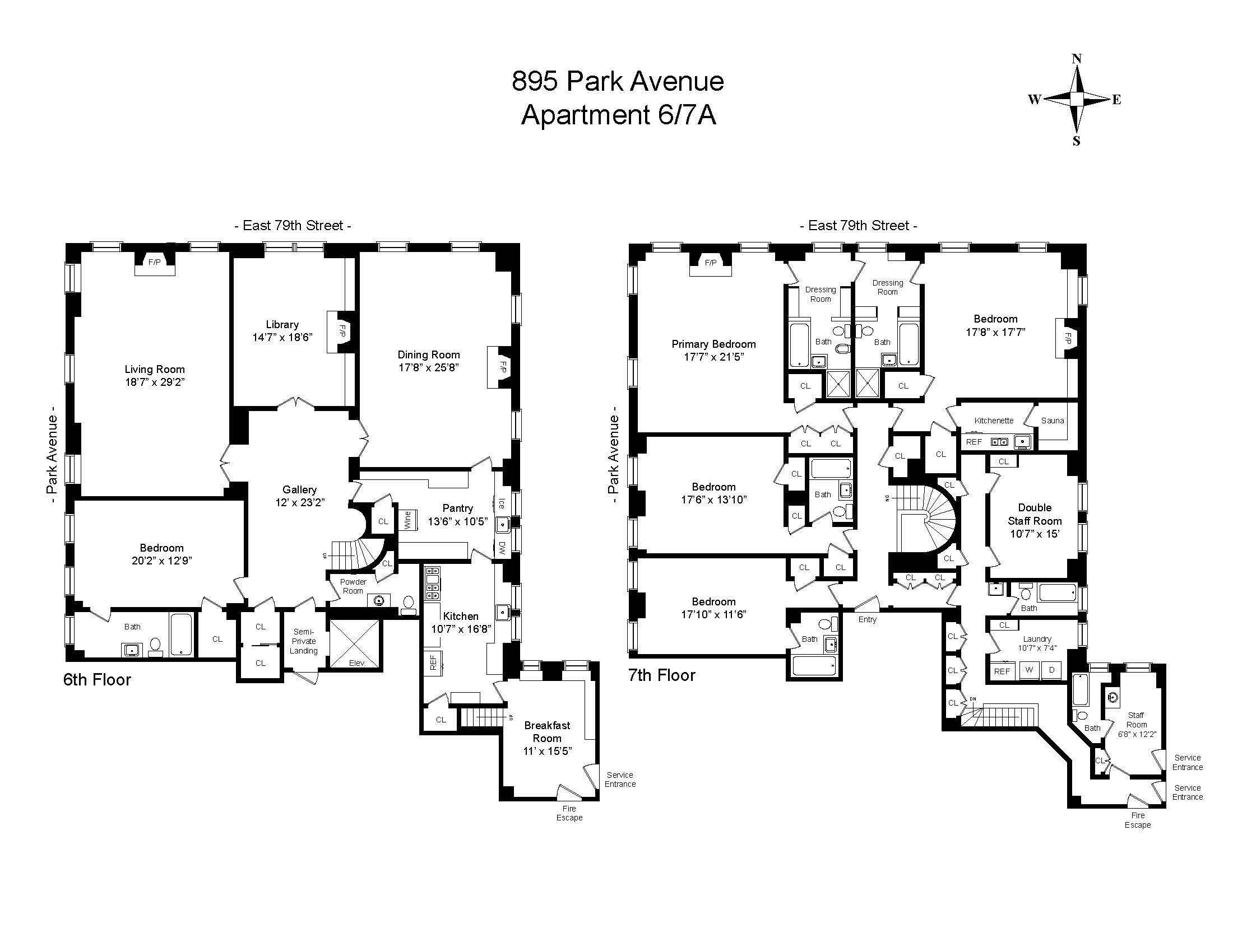 Floorplan for 895 Park Avenue, 6/7A