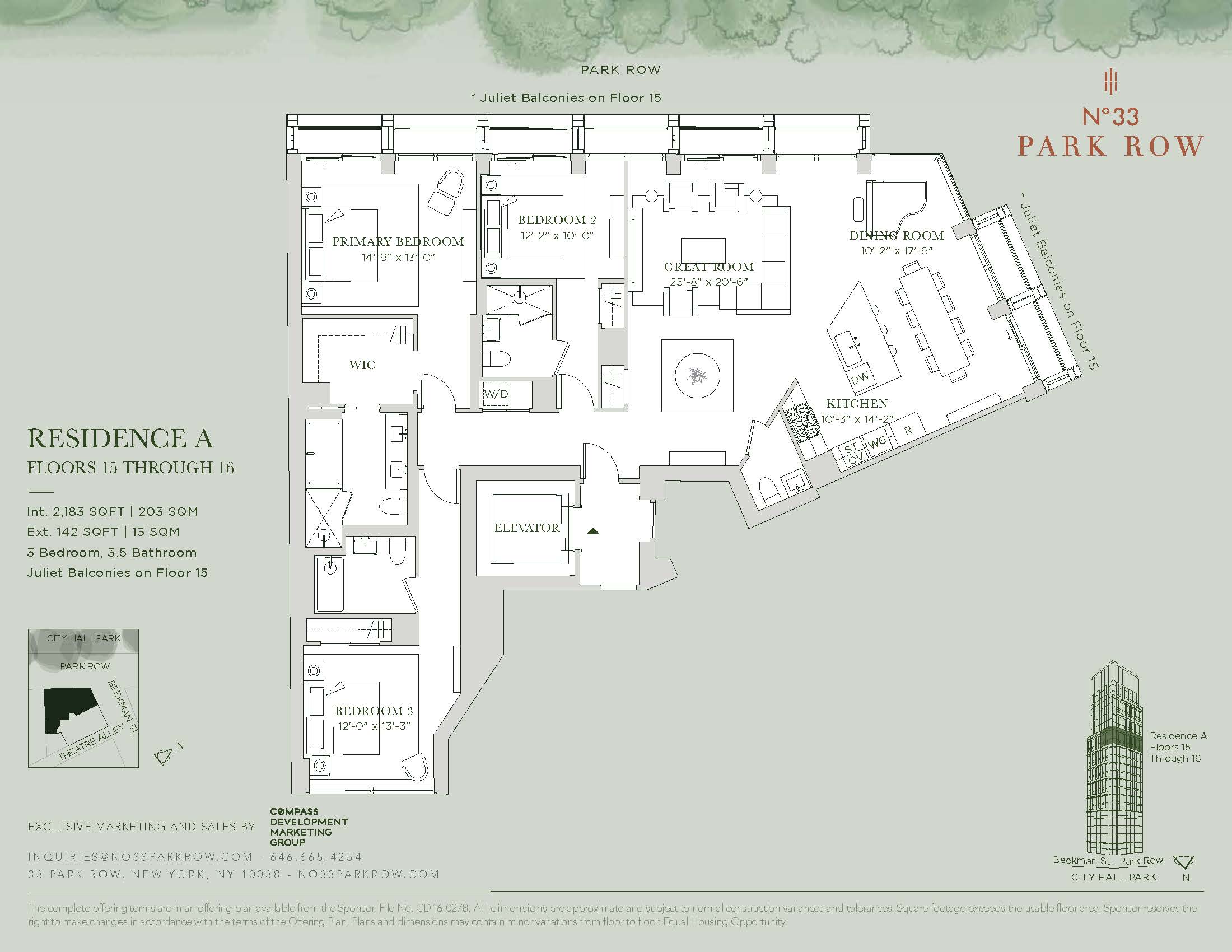Floorplan for 33 Park Row, 15A