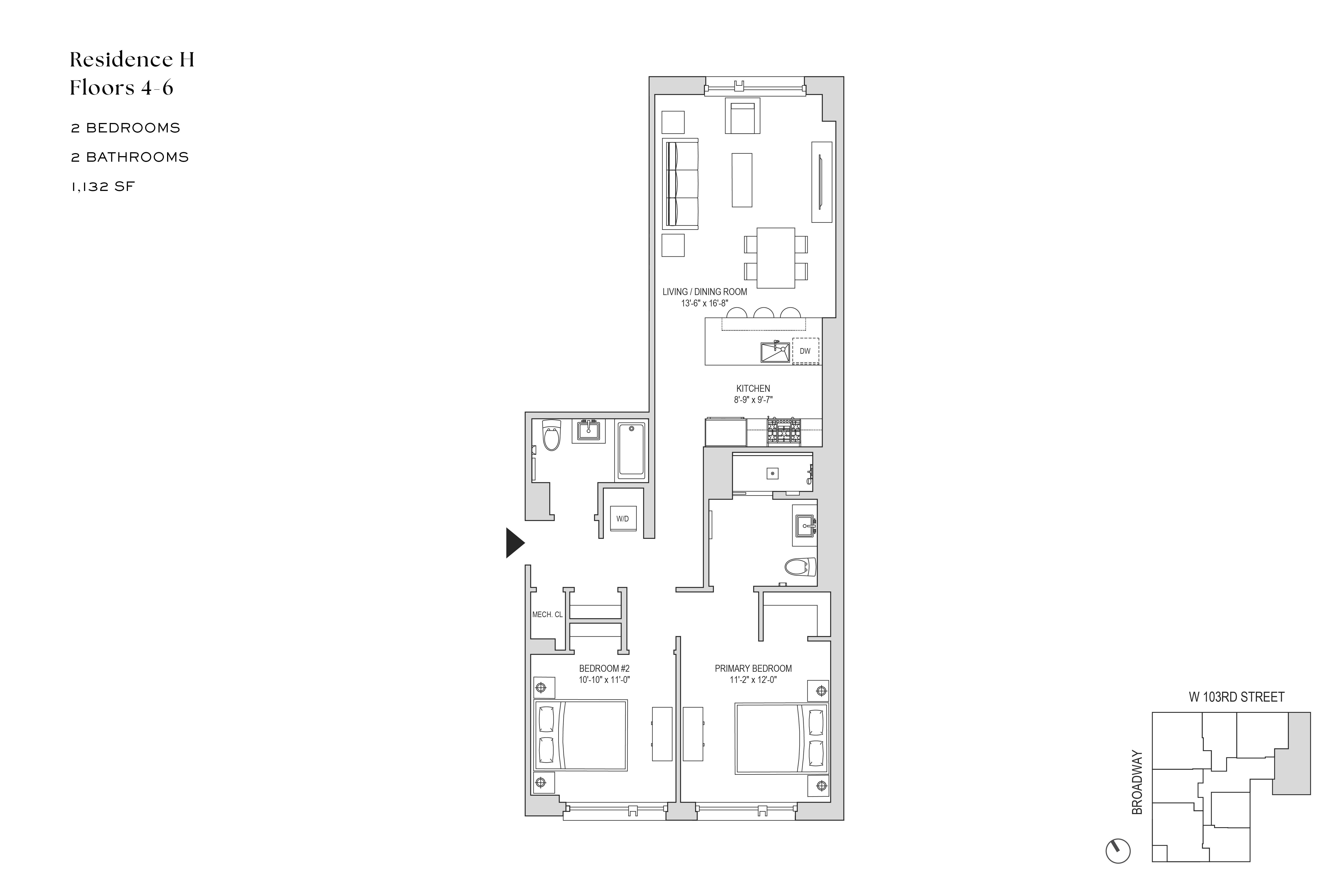 Floorplan for 218 West 103rd Street, 6H