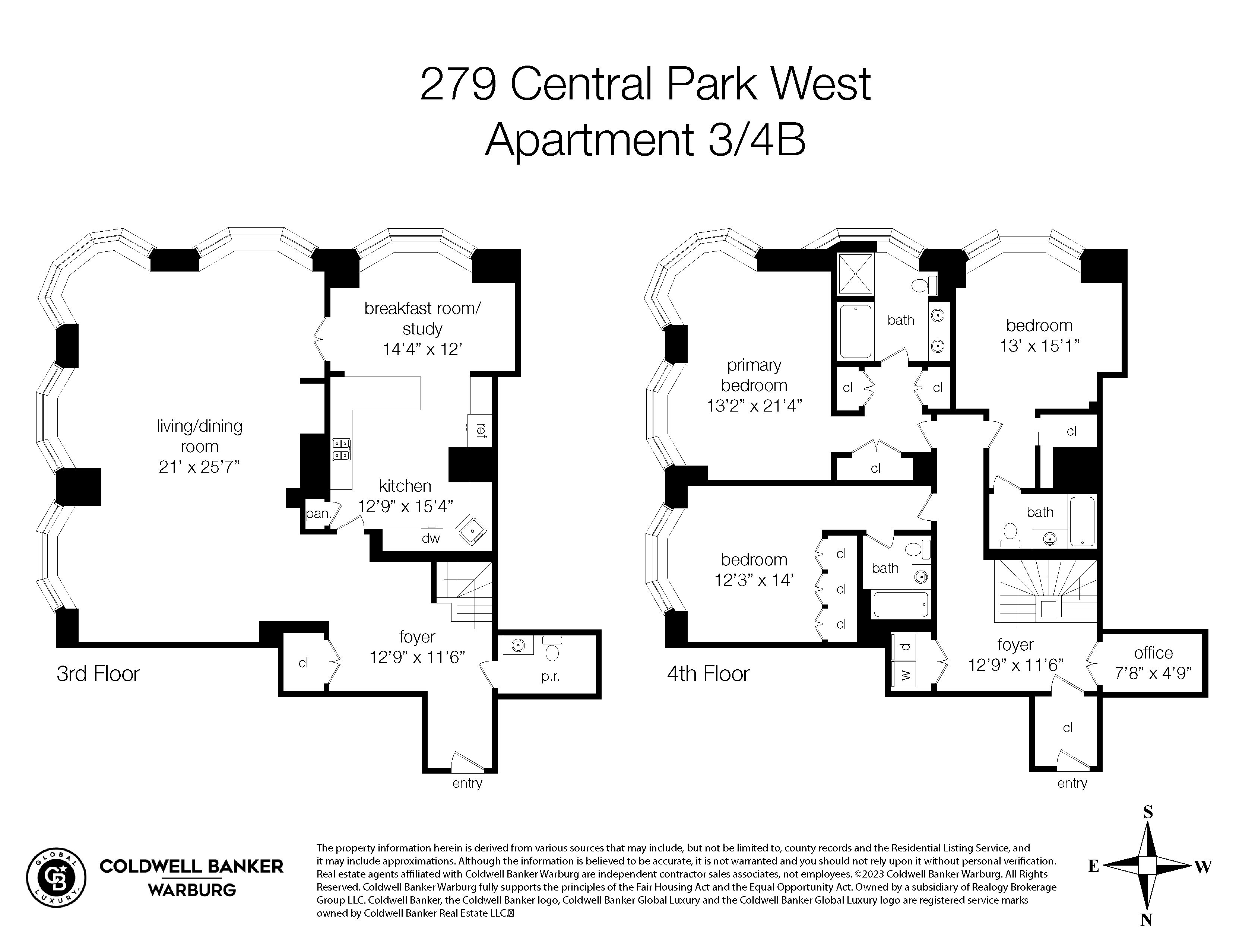Floorplan for 279 Central Park, 3/4B