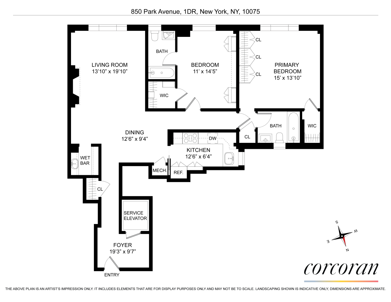 Floorplan for 850 Park Avenue, 1R