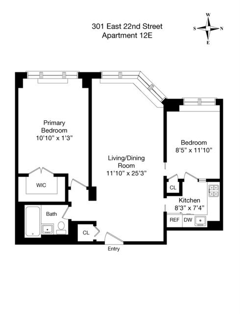 Floorplan for 301 East 22nd Street, 12E