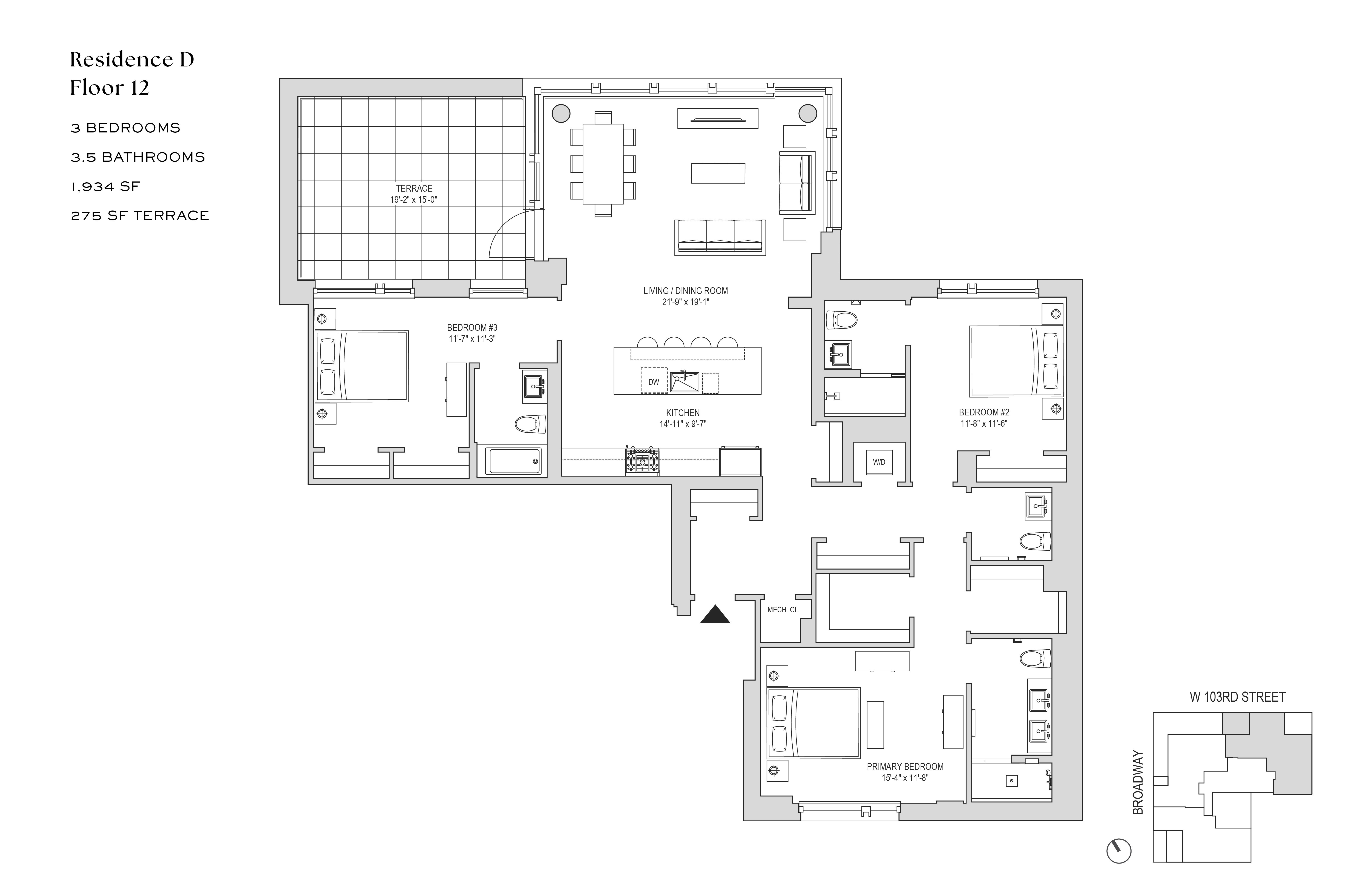 Floorplan for 218 West 103rd Street, 12D