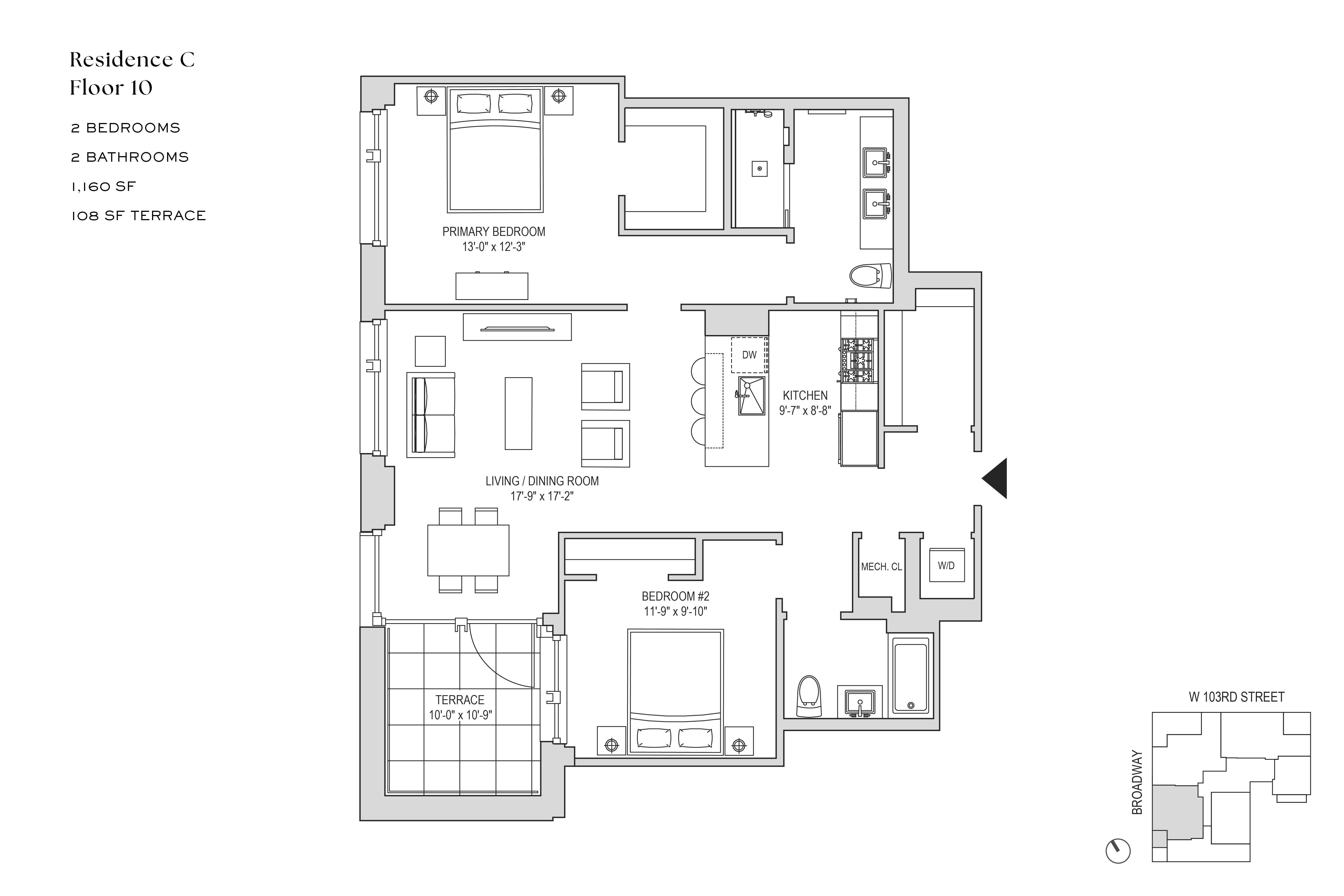 Floorplan for 218 West 103rd Street, 10C
