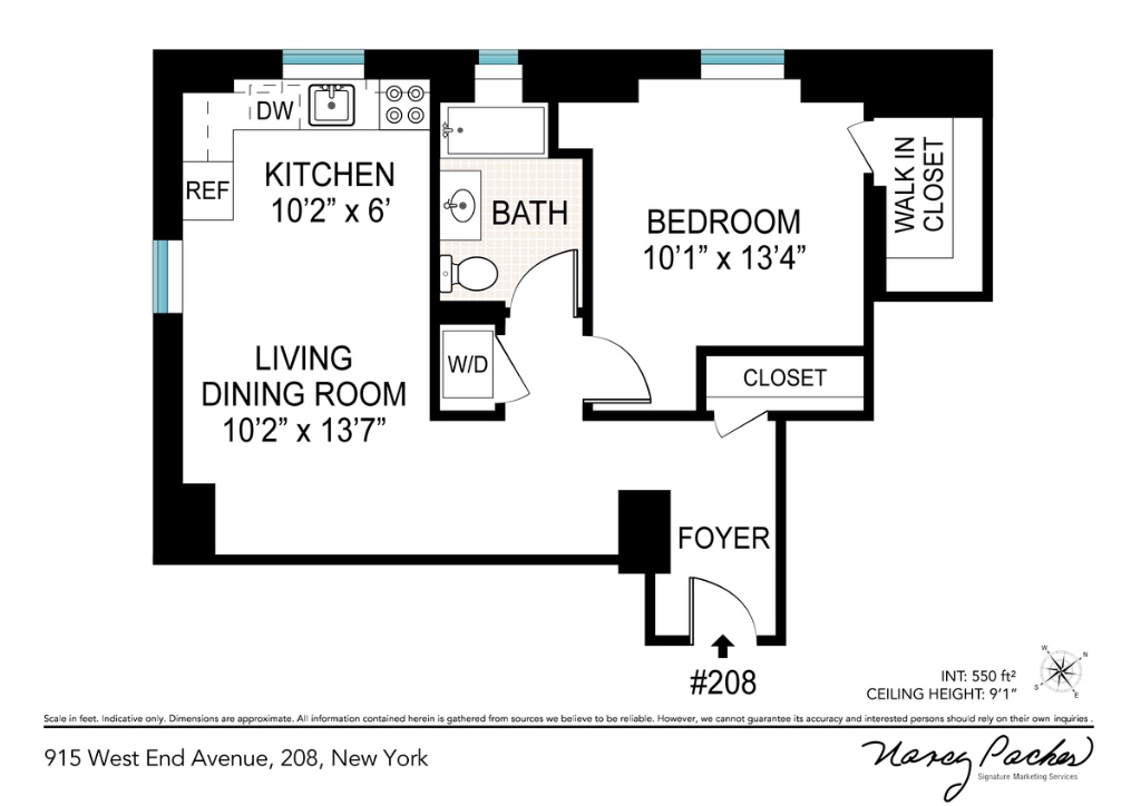 915 West End Avenue 208, Upper West Side, Upper West Side, NYC - 1 Bedrooms  
1 Bathrooms  
3 Rooms - 