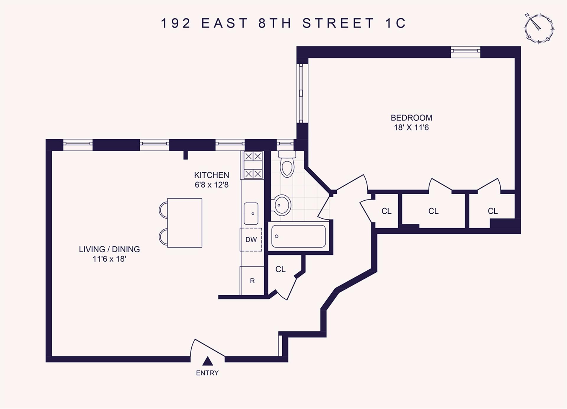 Floorplan for 192 East 8th Street, 1C