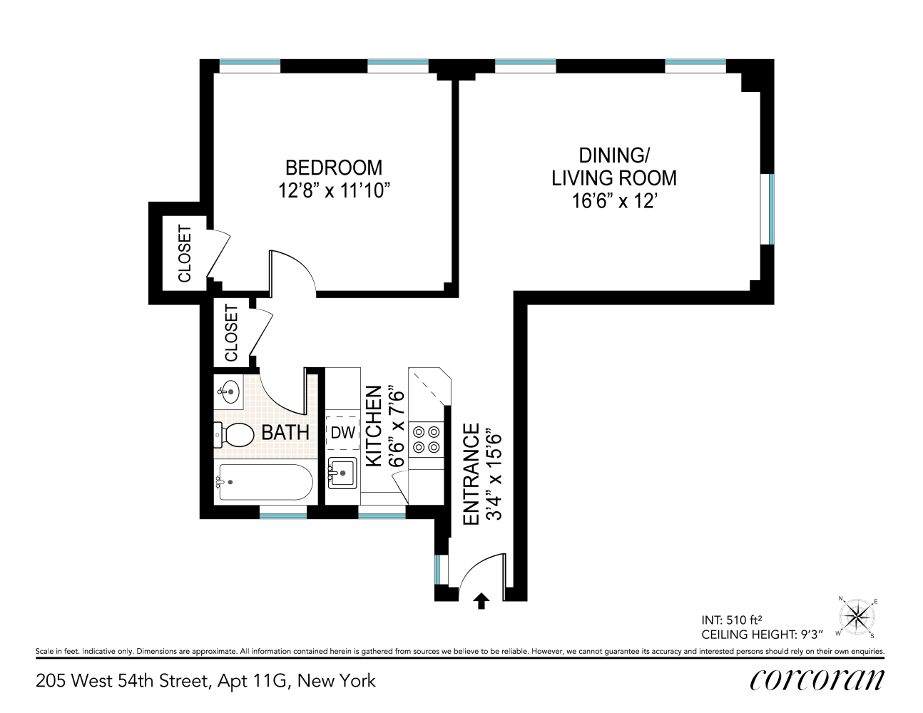 Floorplan for 205 West 54th Street, 11G